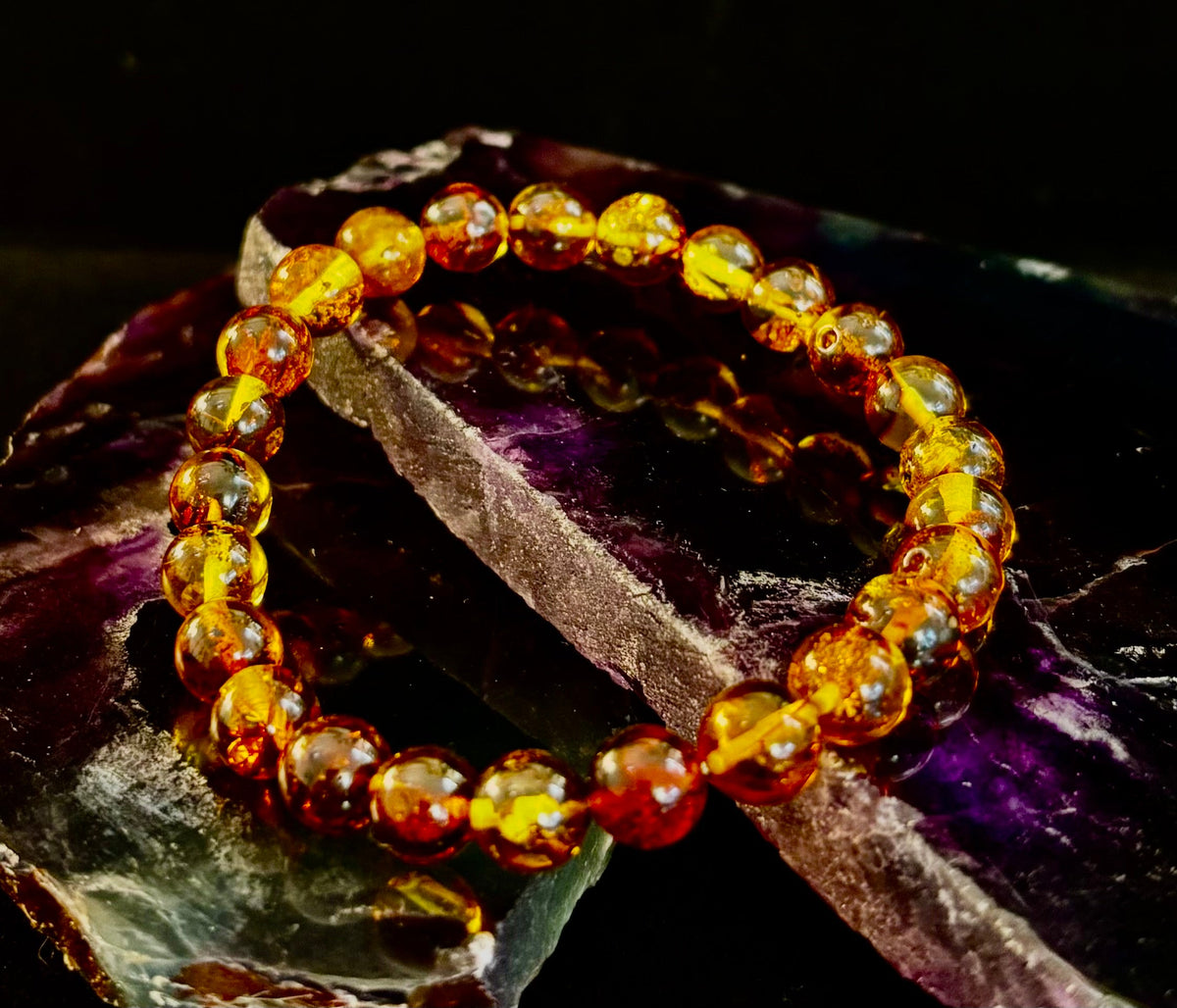 Golden Glow: Genuine Indonesian Amber 7-8mm Stretch Bracelet
