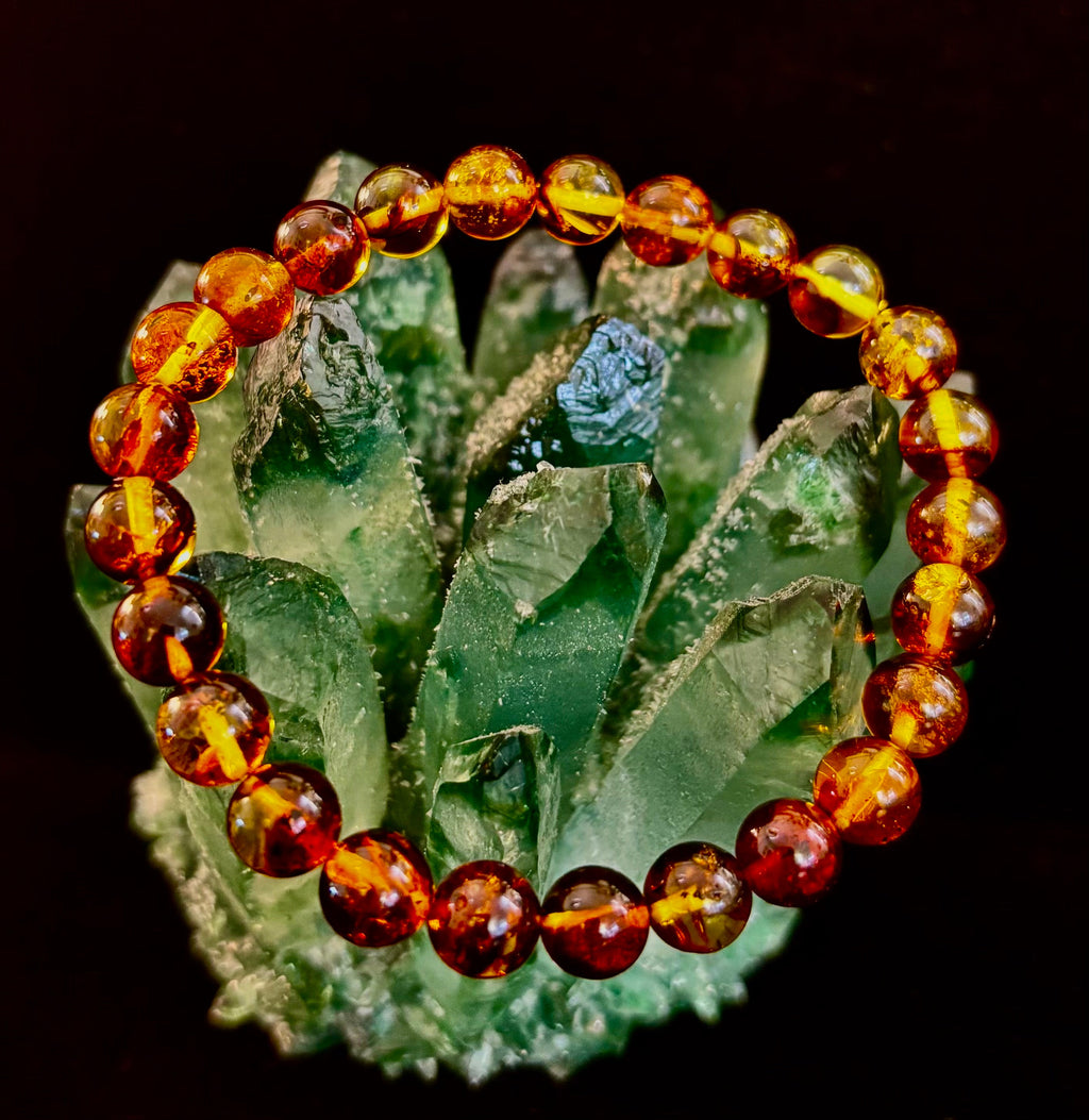 Golden Glow: Genuine Indonesian Amber 7-8mm Stretch Bracelet