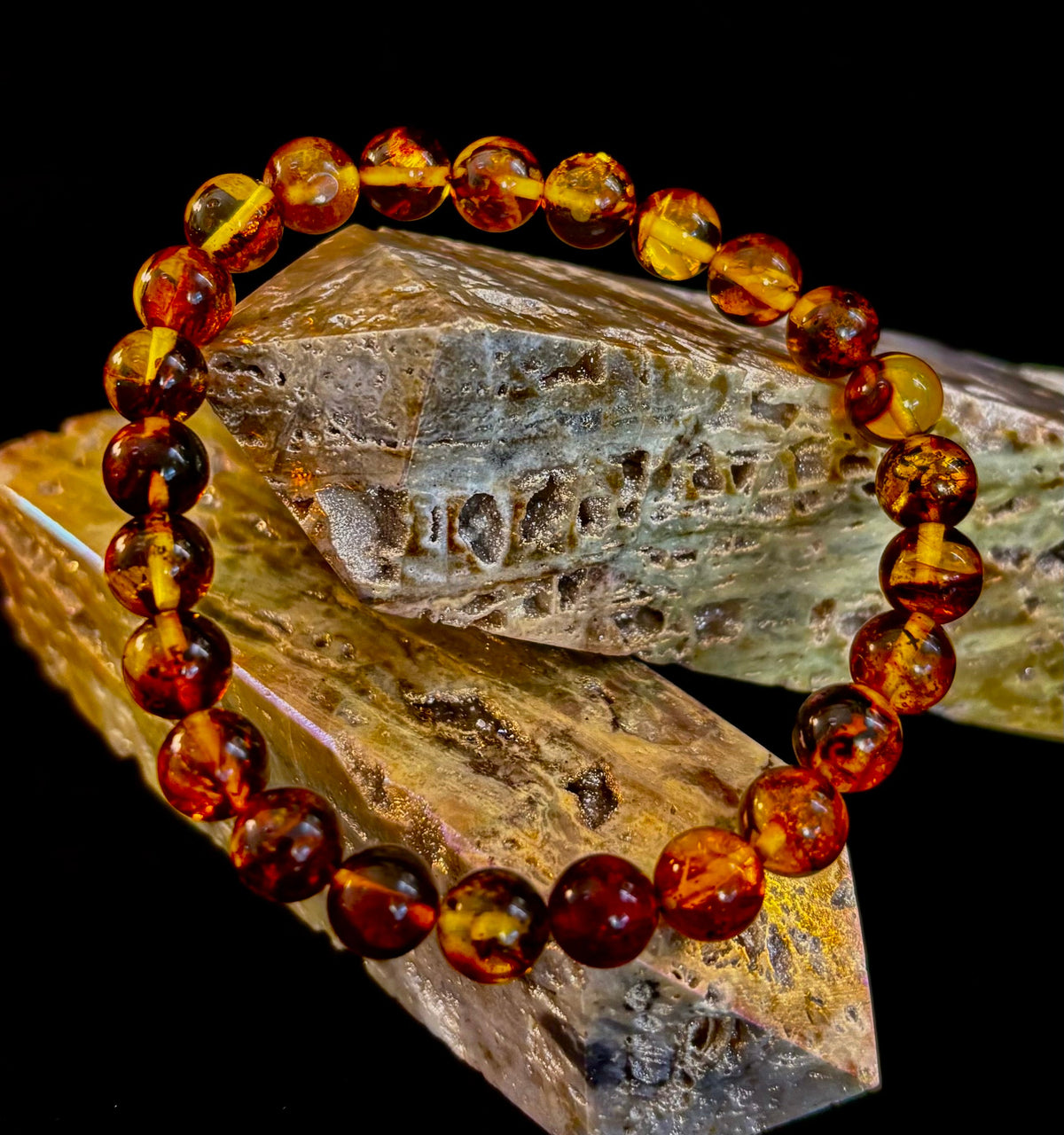 Golden Glow: Genuine Indonesian Amber 7-8mm Stretch Bracelet