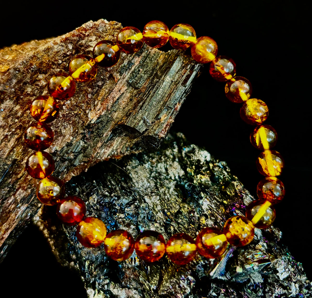 Golden Glow: Genuine Indonesian Amber 7-8mm Stretch Bracelet