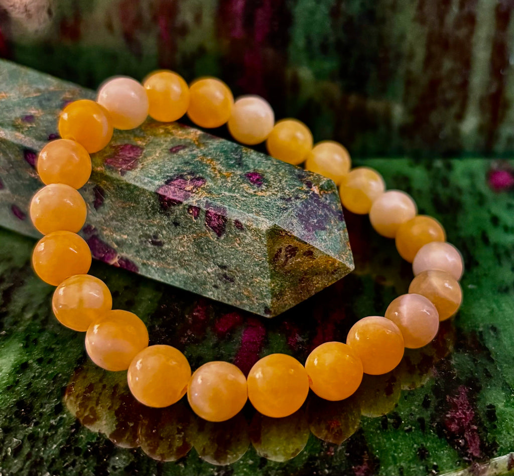 Citrus Sol: Natural Orange Calcite 8mm Crystal Stretch Bracelet