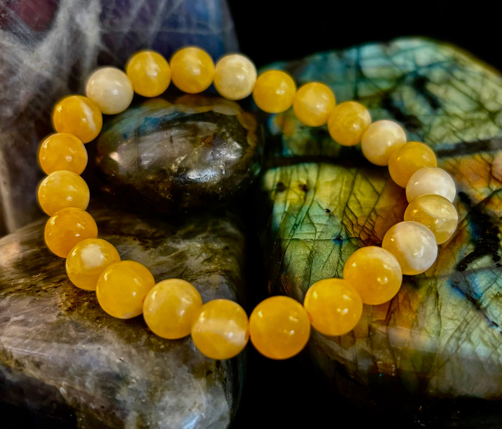 Citrus Sol: Natural Orange Calcite 8mm Crystal Stretch Bracelet