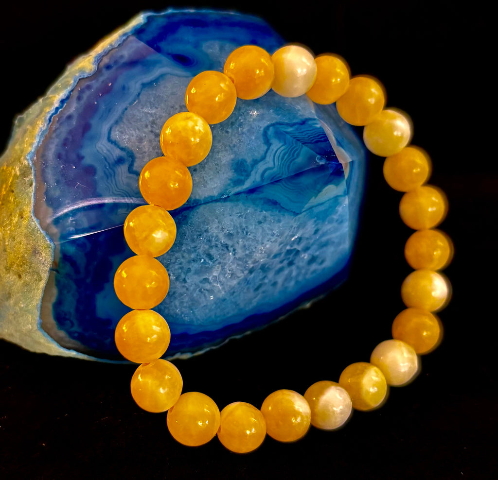 Citrus Sol: Natural Orange Calcite 8mm Crystal Stretch Bracelet