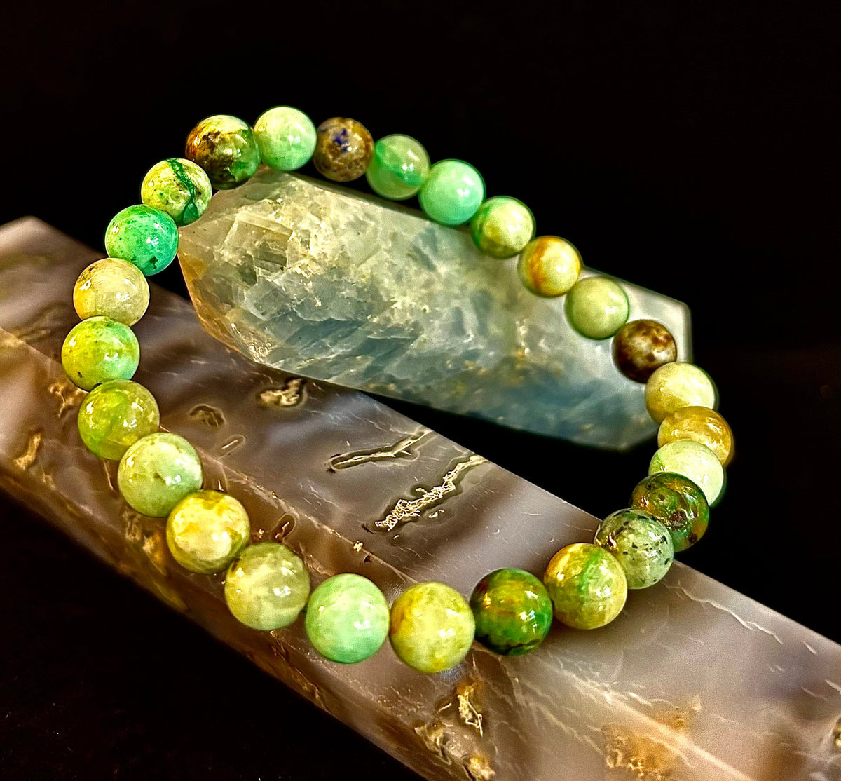 Ocean Horizon: Natural Fynchenite 8mm Gemstone Stretch Bracelet