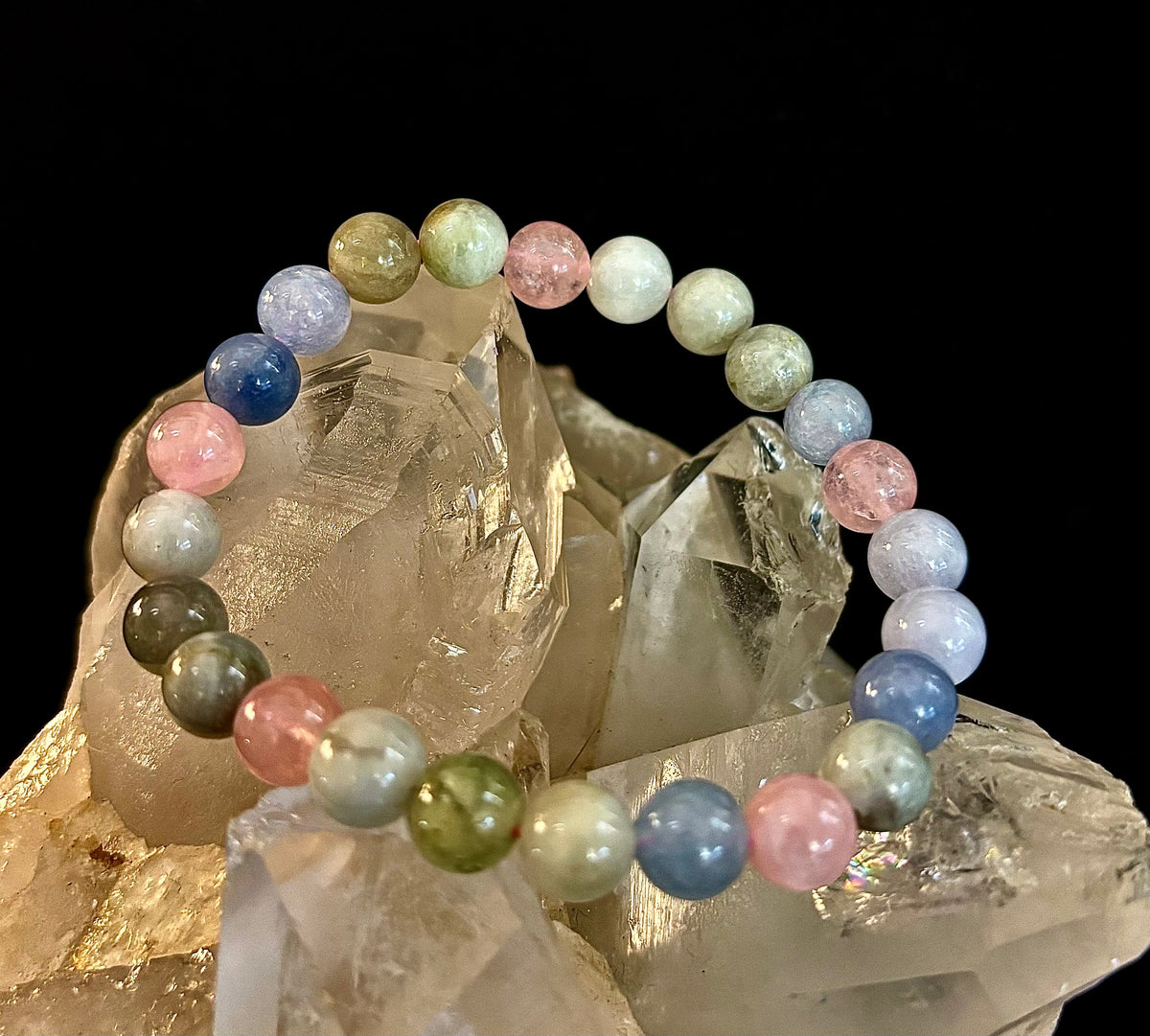 Eternal Harmony: Natural Mixed Beryl 8mm Crystal Stretch Bracelet