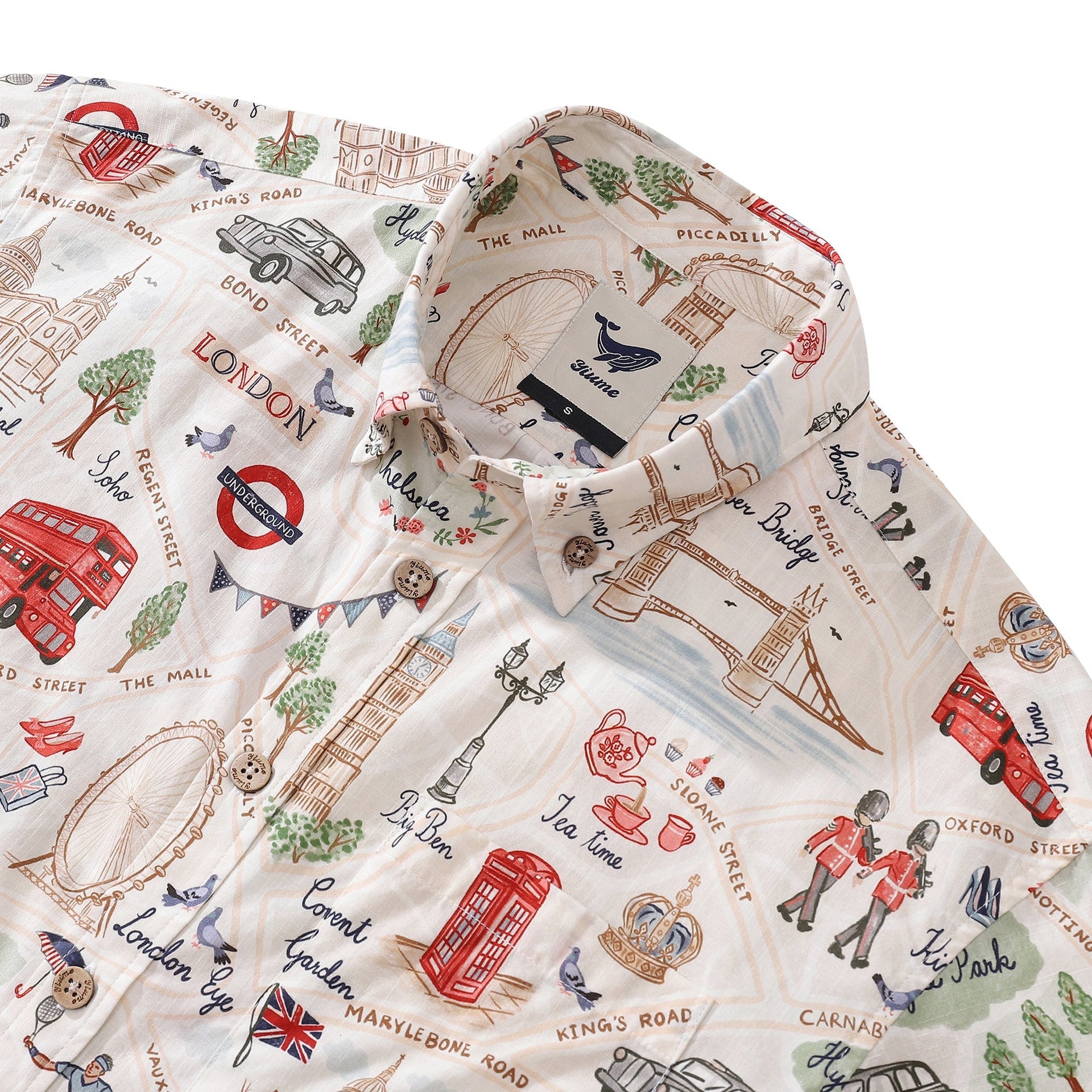 London Landmarks Print Men's Cotton Short Sleeve Aloha Shirt