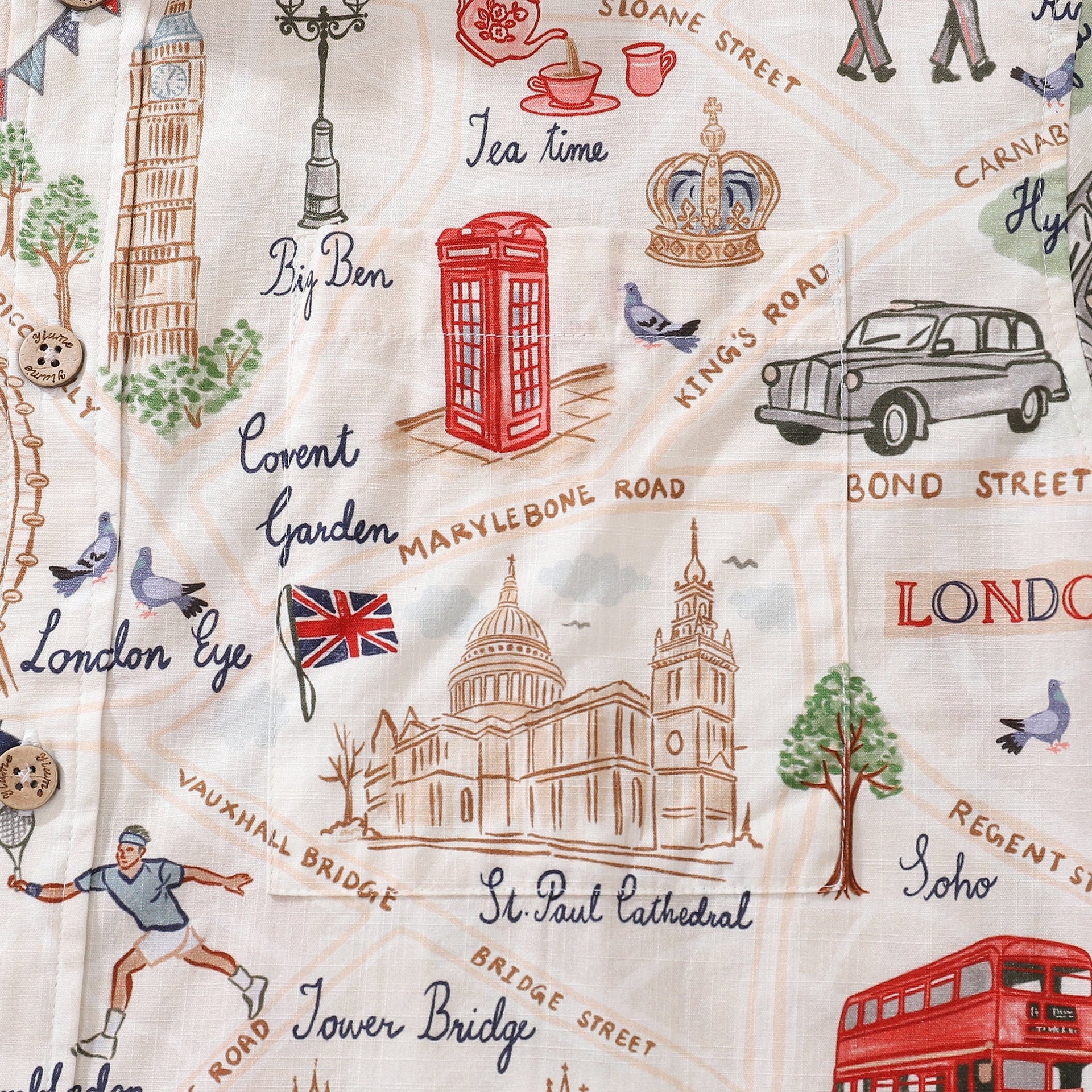 London Landmarks Print Men's Cotton Short Sleeve Aloha Shirt