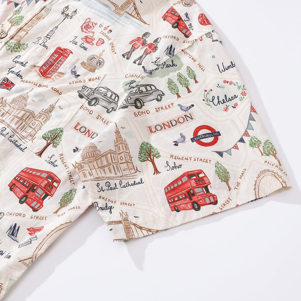 London Landmarks Print Men's Cotton Short Sleeve Aloha Shirt