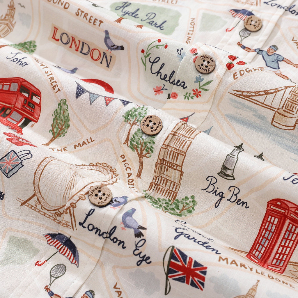 London Landmarks Print Men's Cotton Short Sleeve Aloha Shirt