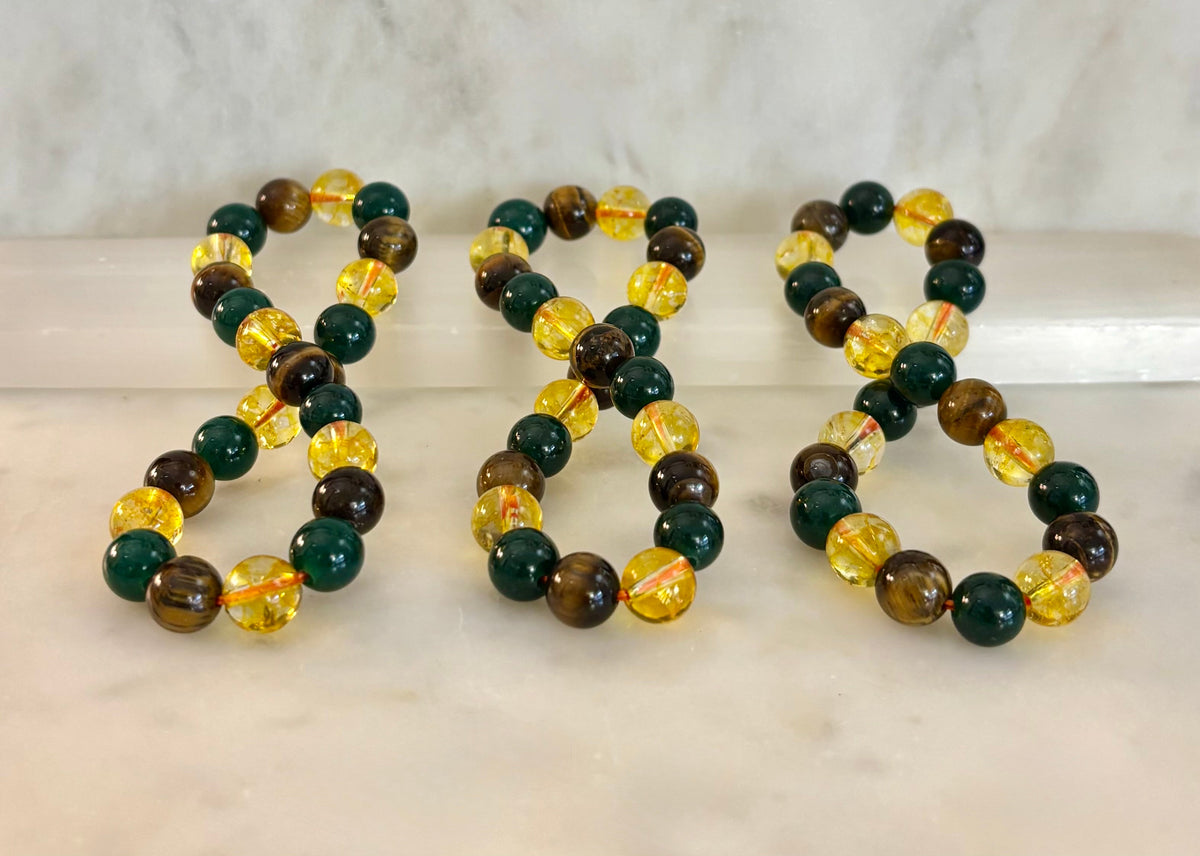 Good Fortune: Tiger’s Eye, Dark Green Jade & Citrine Abundance Stretch Bracelet