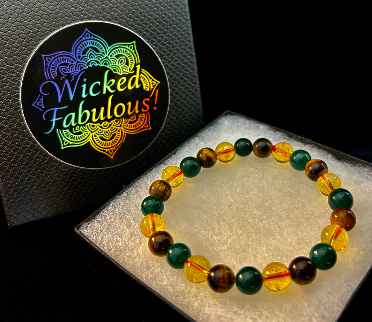 Good Fortune: Tiger’s Eye, Dark Green Jade & Citrine Abundance Stretch Bracelet