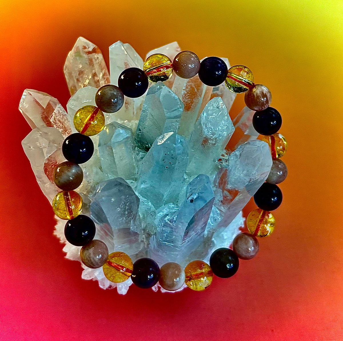 Cosmic Nurture: Amethyst, Peach Moonstone & Citrine Intuitive Manifestation Bracelet