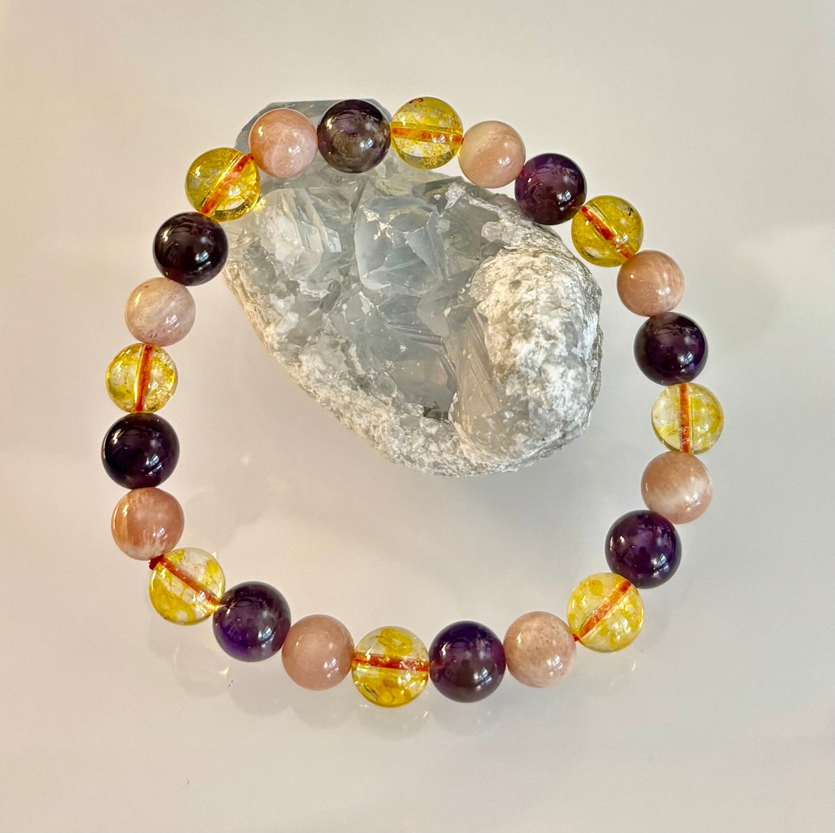 Cosmic Nurture: Amethyst, Peach Moonstone & Citrine Intuitive Manifestation Bracelet