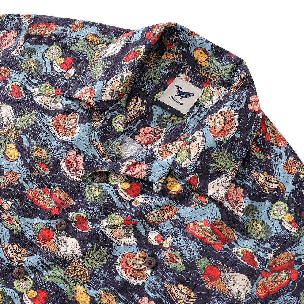 1970s Vintage Hawaiian Shirt Navy Multicolor Tropical Print
