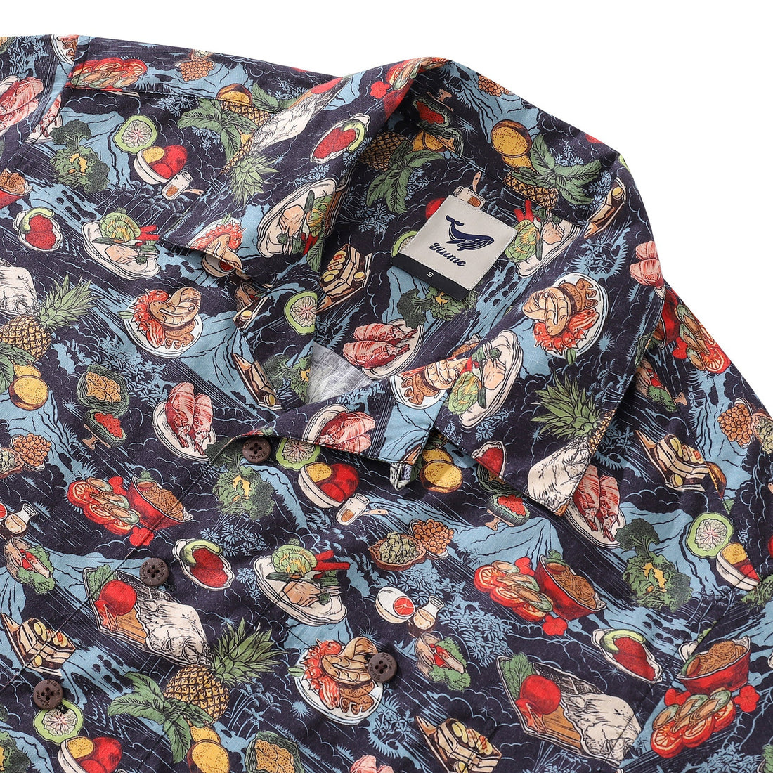 1970s Vintage Hawaiian Shirt Navy Multicolor Tropical Print