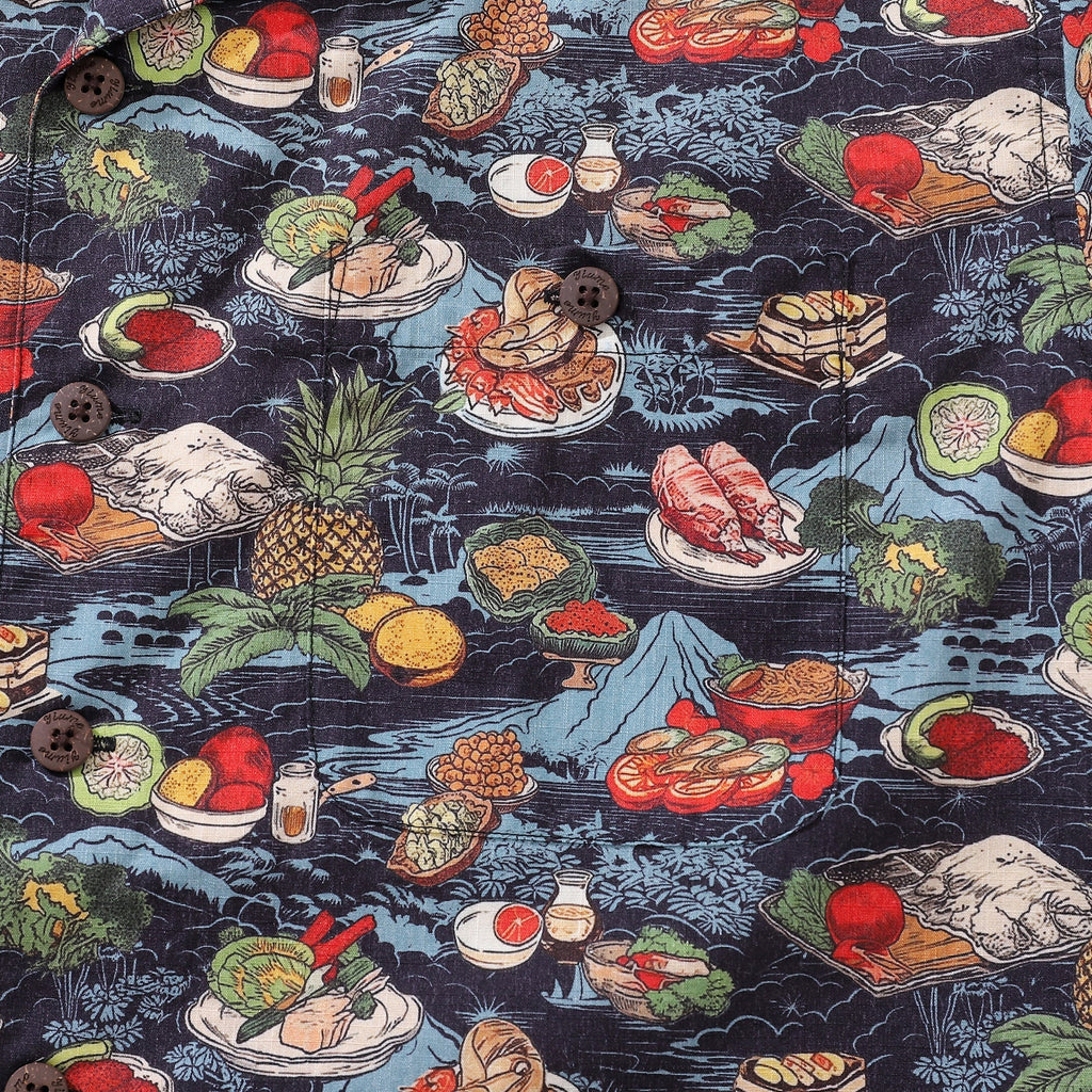 1970s Vintage Hawaiian Shirt Navy Multicolor Tropical Print