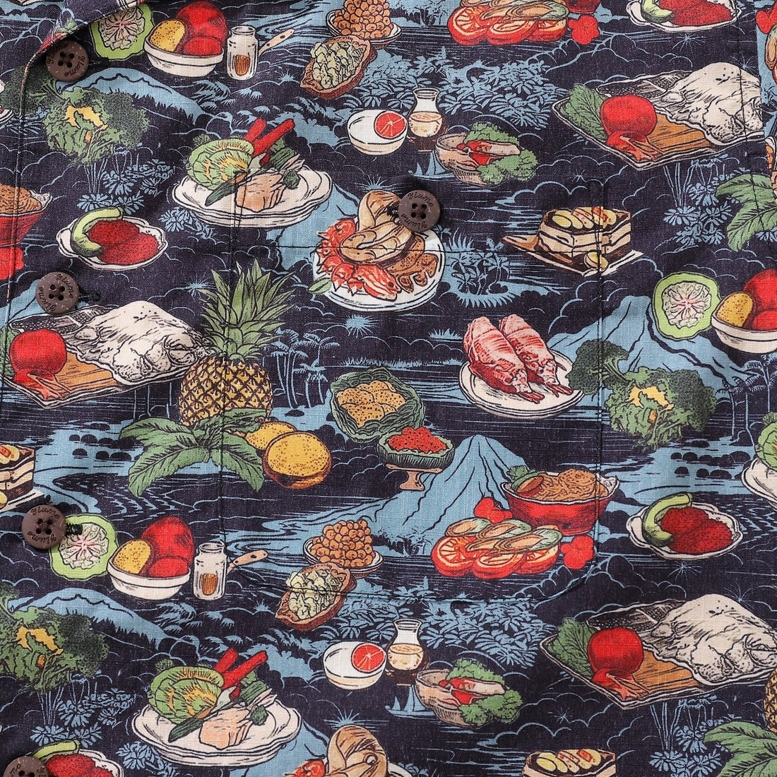 1970s Vintage Hawaiian Shirt Navy Multicolor Tropical Print