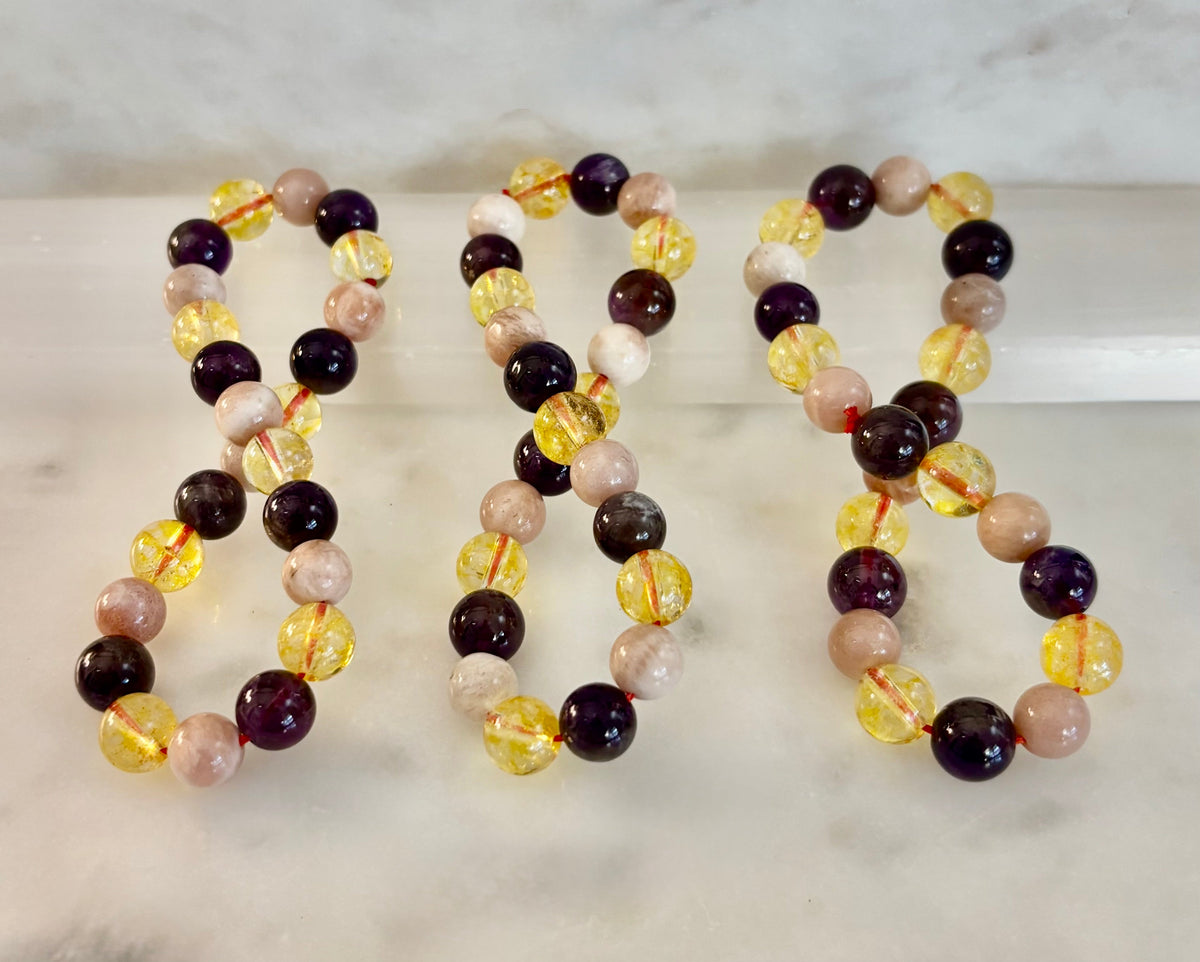Cosmic Nurture: Amethyst, Peach Moonstone & Citrine Intuitive Manifestation Bracelet