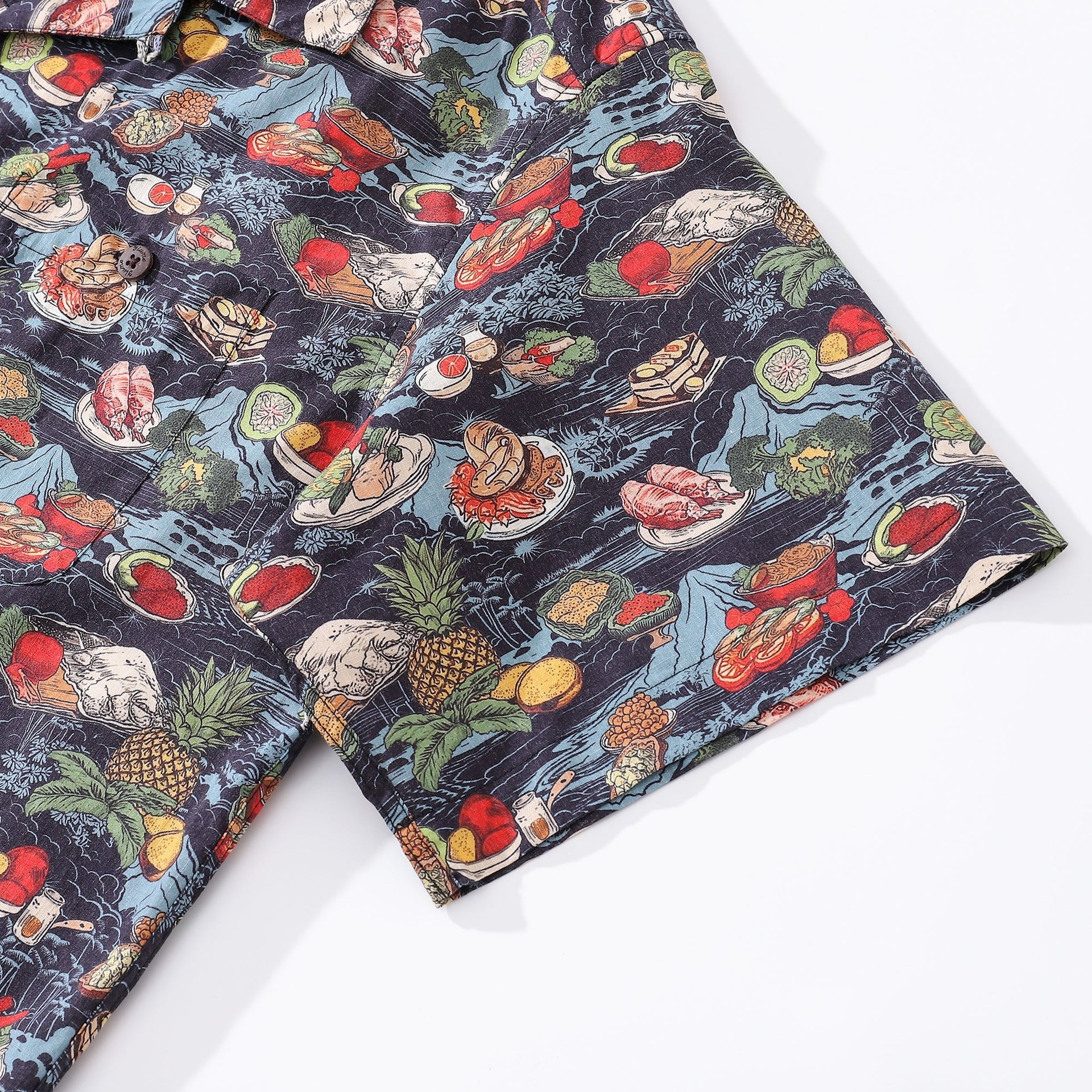 1970s Vintage Hawaiian Shirt Navy Multicolor Tropical Print