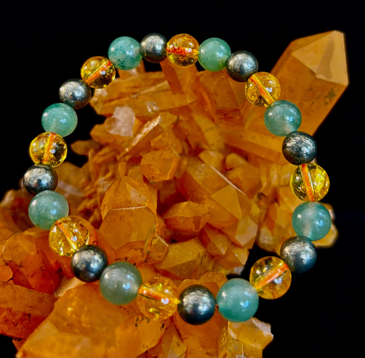 Peak Catalyst: Citrine, Pyrite & Green Aventurine Goal Success Stretch Bracelet