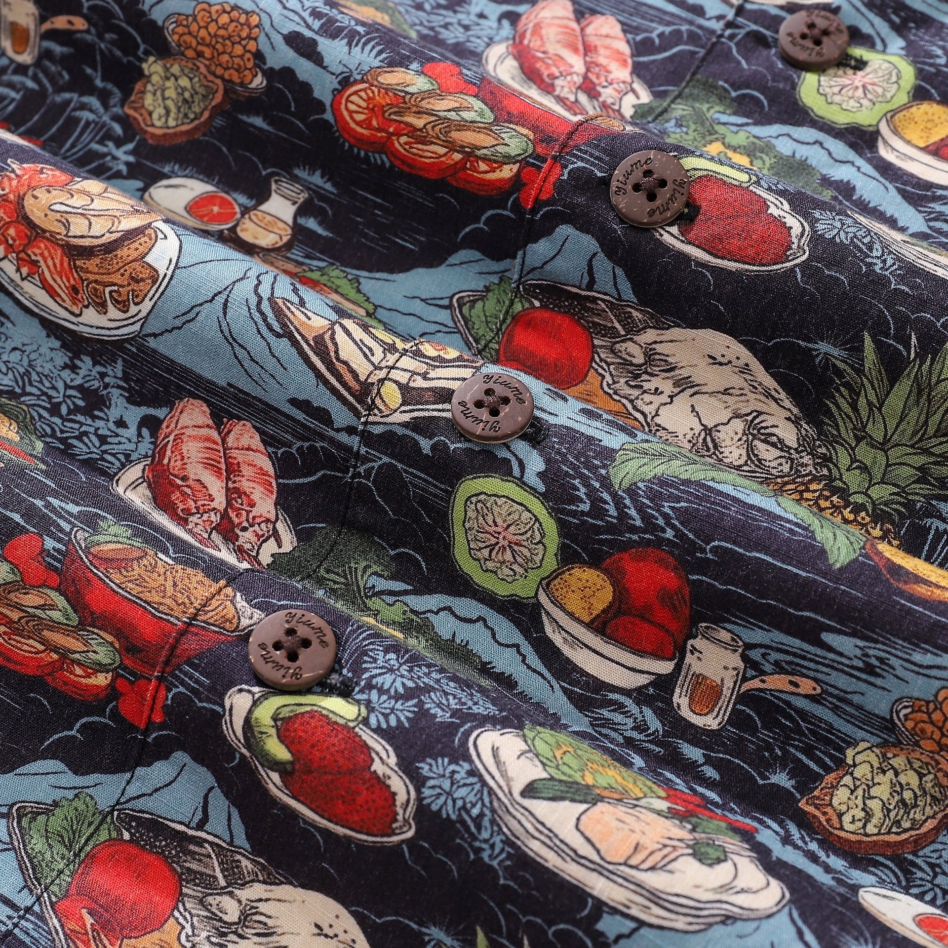 1970s Vintage Hawaiian Shirt Navy Multicolor Tropical Print