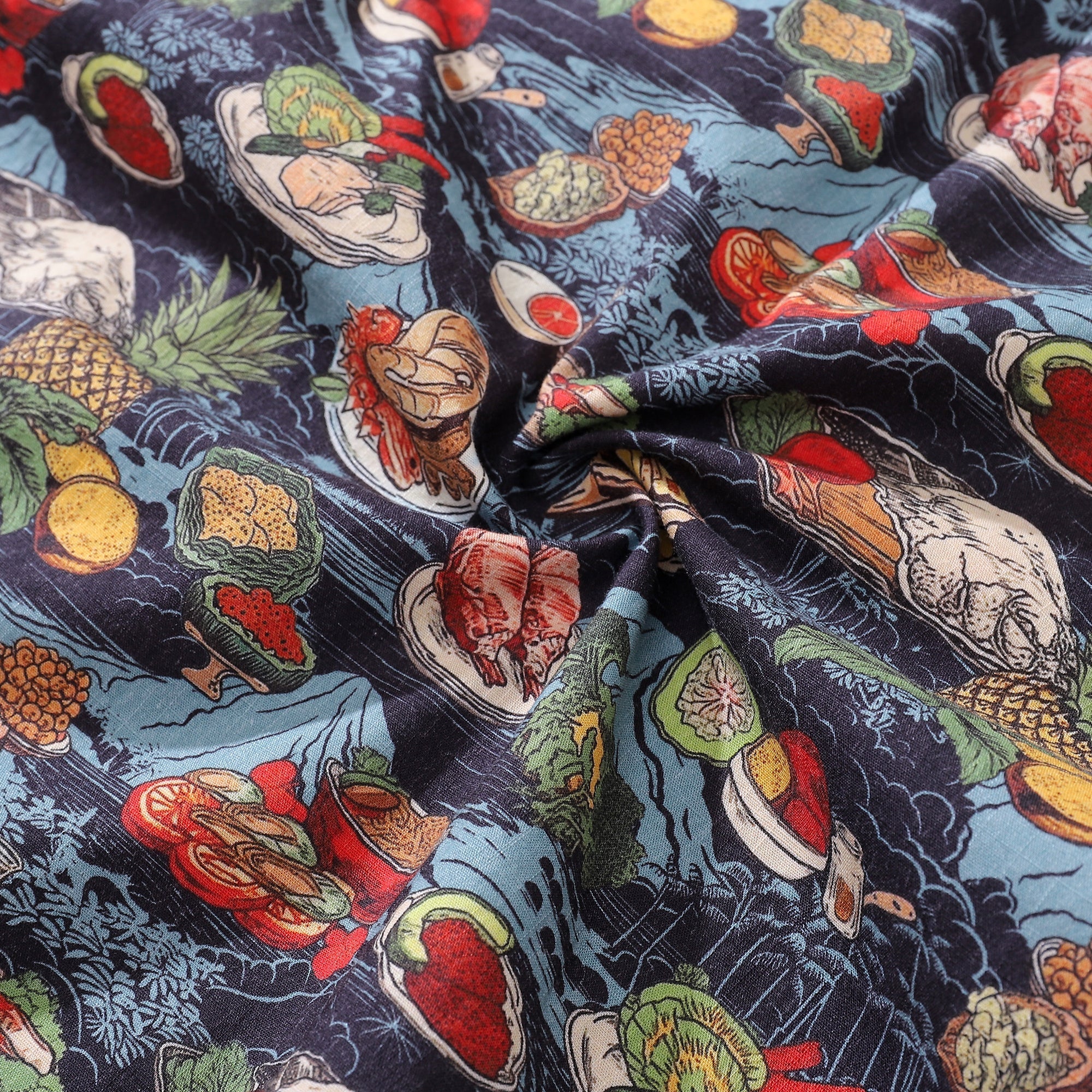 1970s Vintage Hawaiian Shirt Navy Multicolor Tropical Print