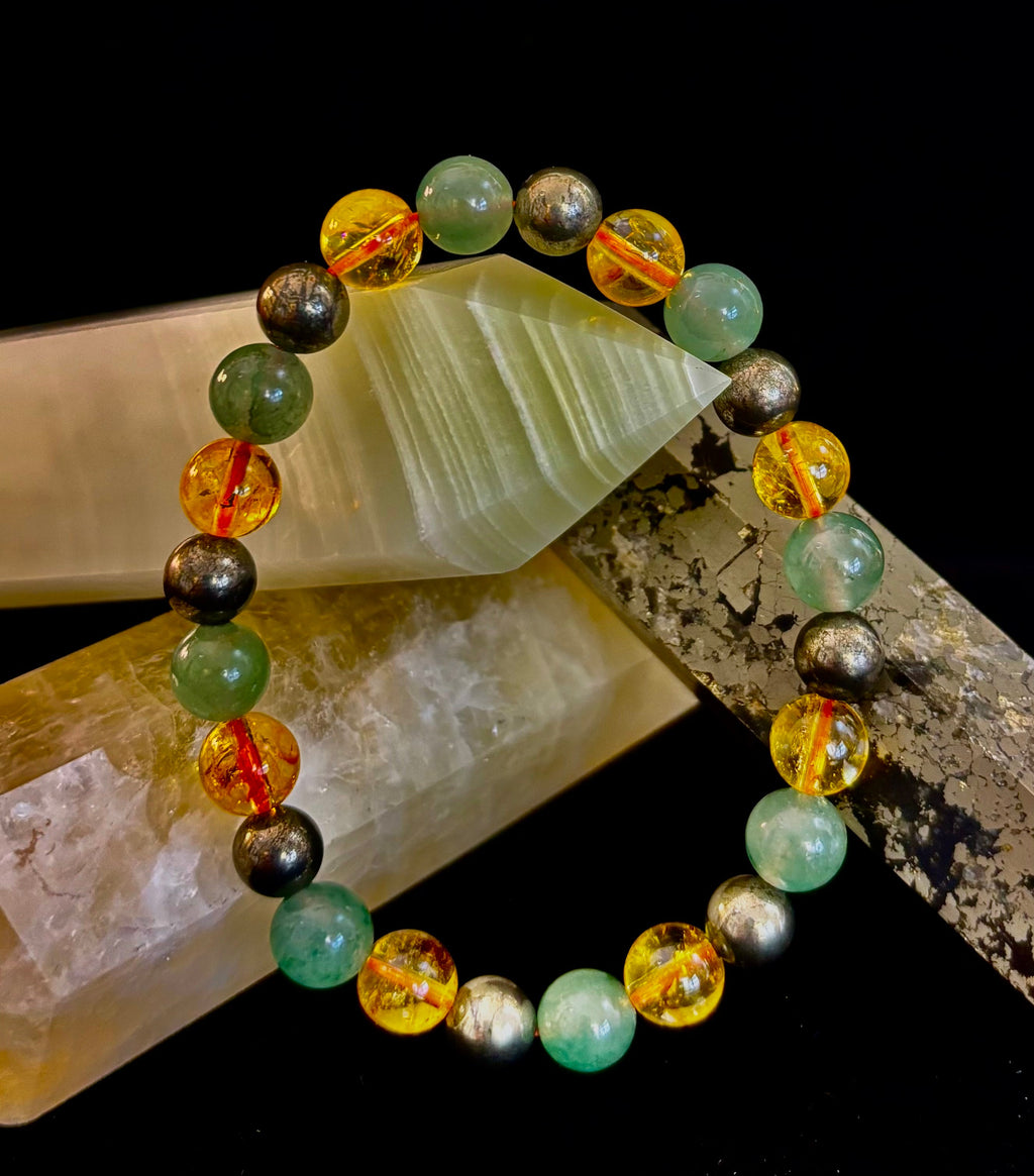 Peak Catalyst: Citrine, Pyrite & Green Aventurine Goal Success Stretch Bracelet