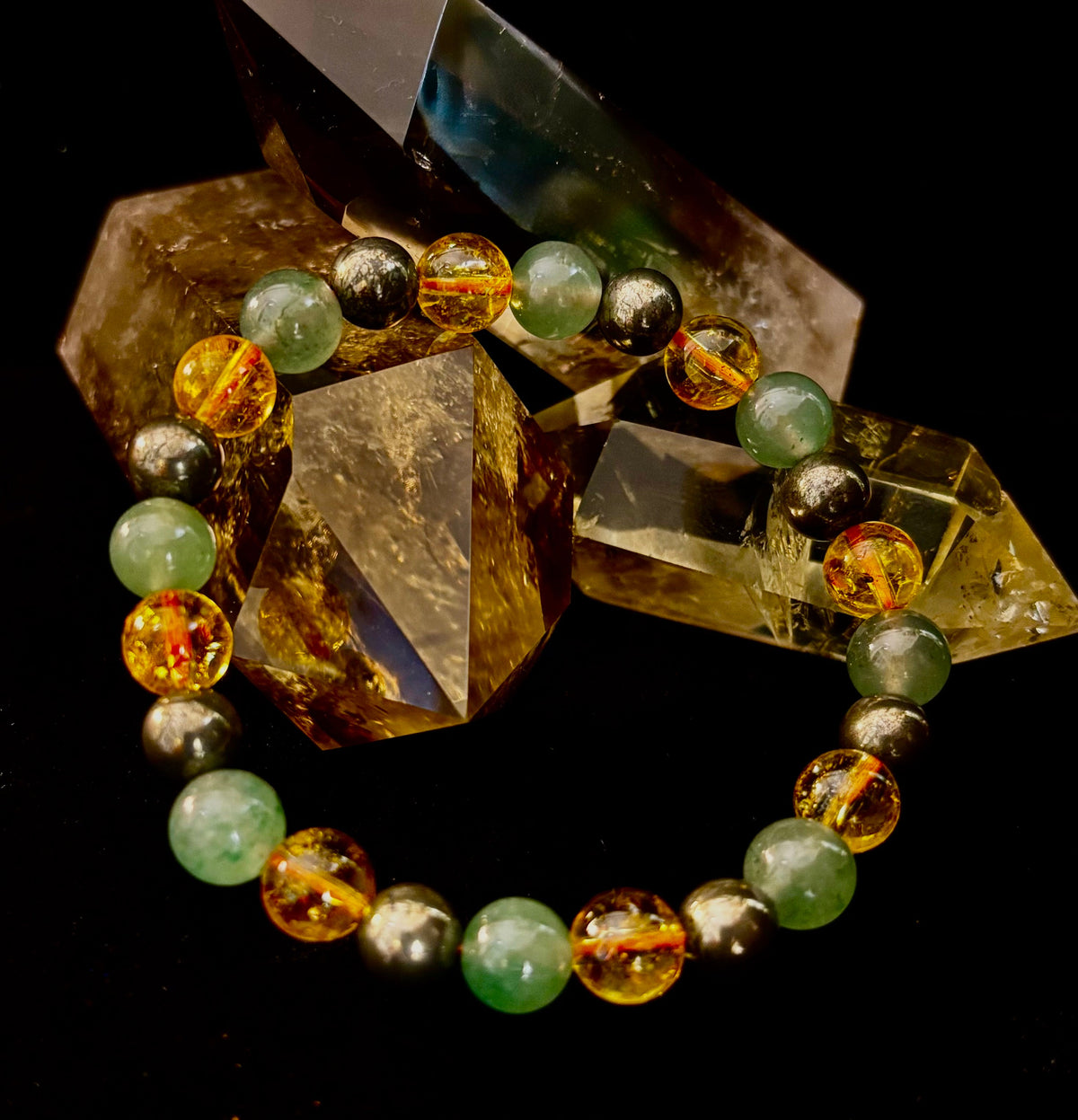 Peak Catalyst: Citrine, Pyrite & Green Aventurine Goal Success Stretch Bracelet