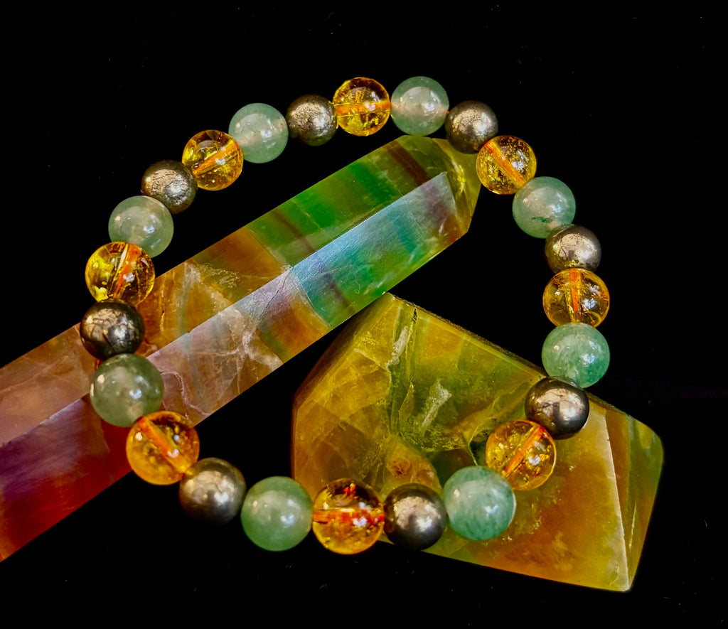 Peak Catalyst: Citrine, Pyrite & Green Aventurine Goal Success Stretch Bracelet