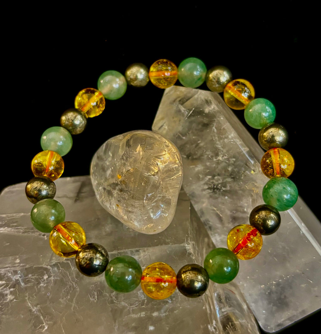 Peak Catalyst: Citrine, Pyrite & Green Aventurine Goal Success Stretch Bracelet