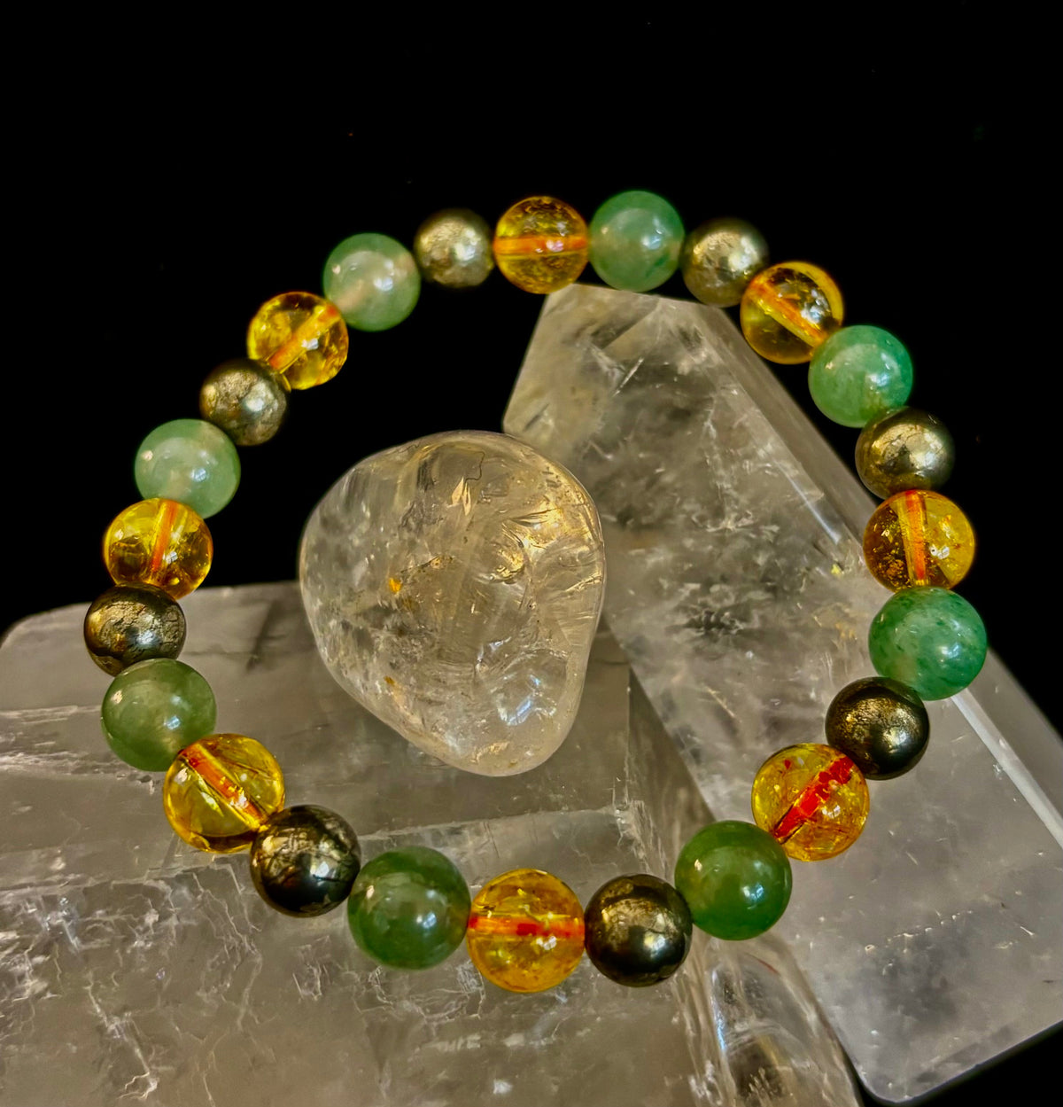 Peak Catalyst: Citrine, Pyrite & Green Aventurine Goal Success Stretch Bracelet
