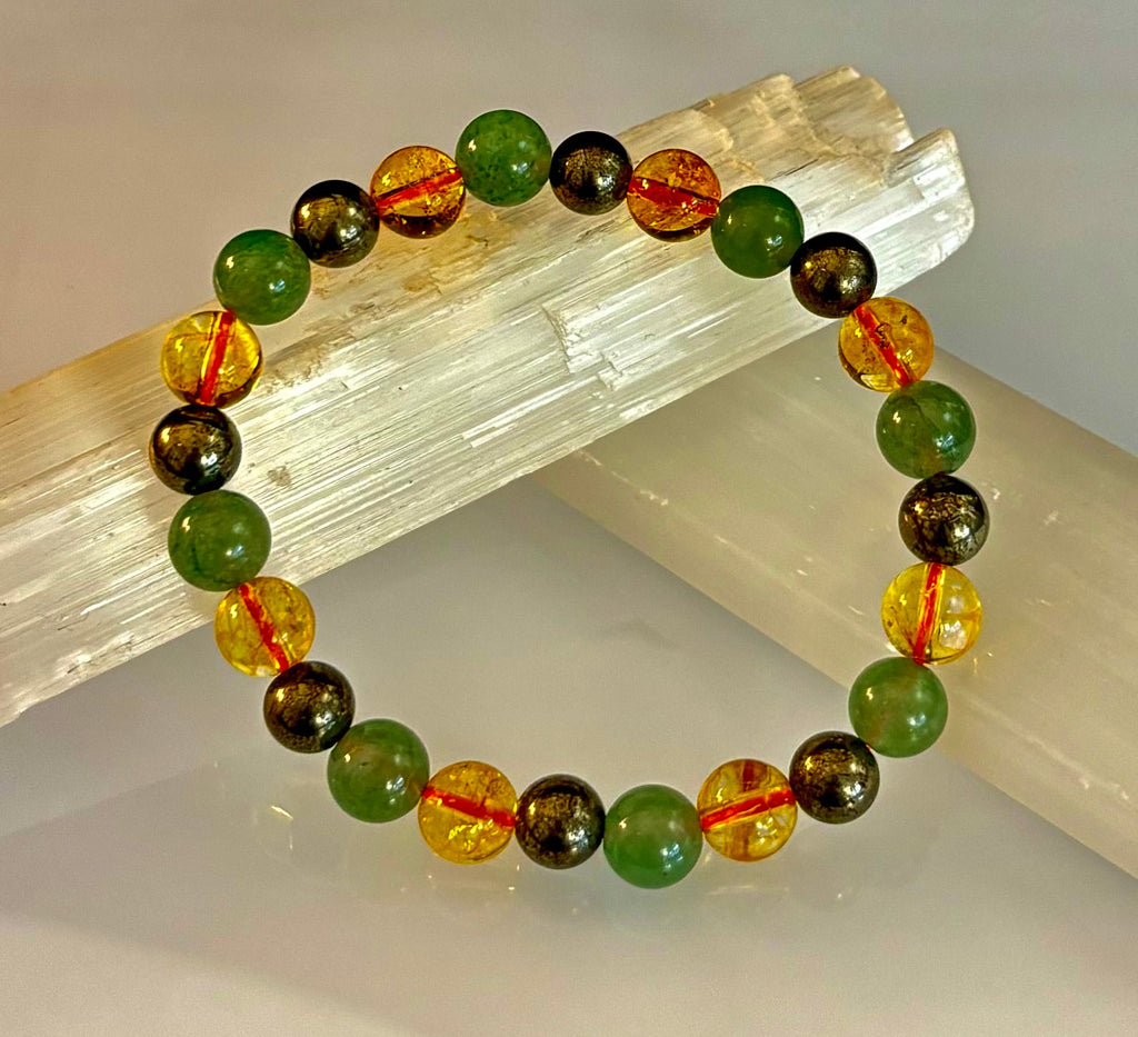 Peak Catalyst: Citrine, Pyrite & Green Aventurine Goal Success Stretch Bracelet