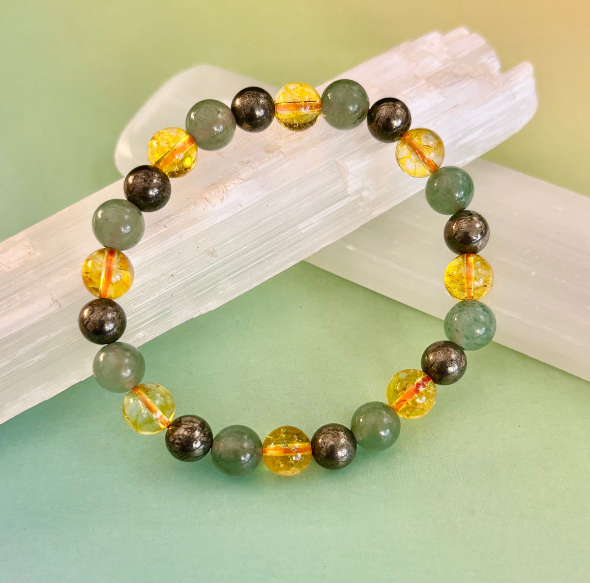 Peak Catalyst: Citrine, Pyrite & Green Aventurine Goal Success Stretch Bracelet