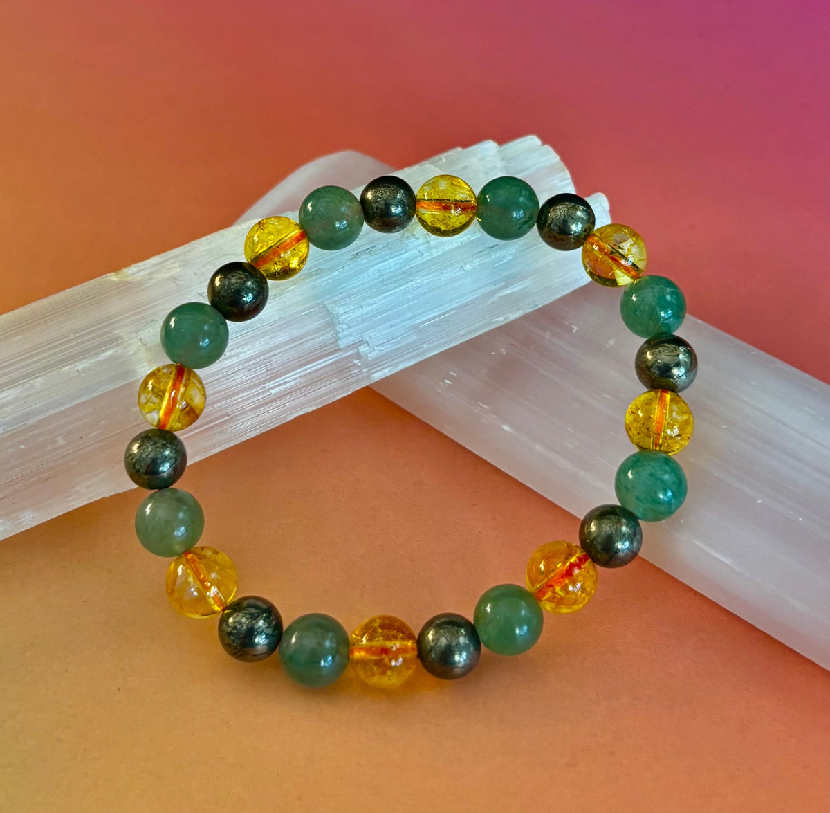 Peak Catalyst: Citrine, Pyrite & Green Aventurine Goal Success Stretch Bracelet