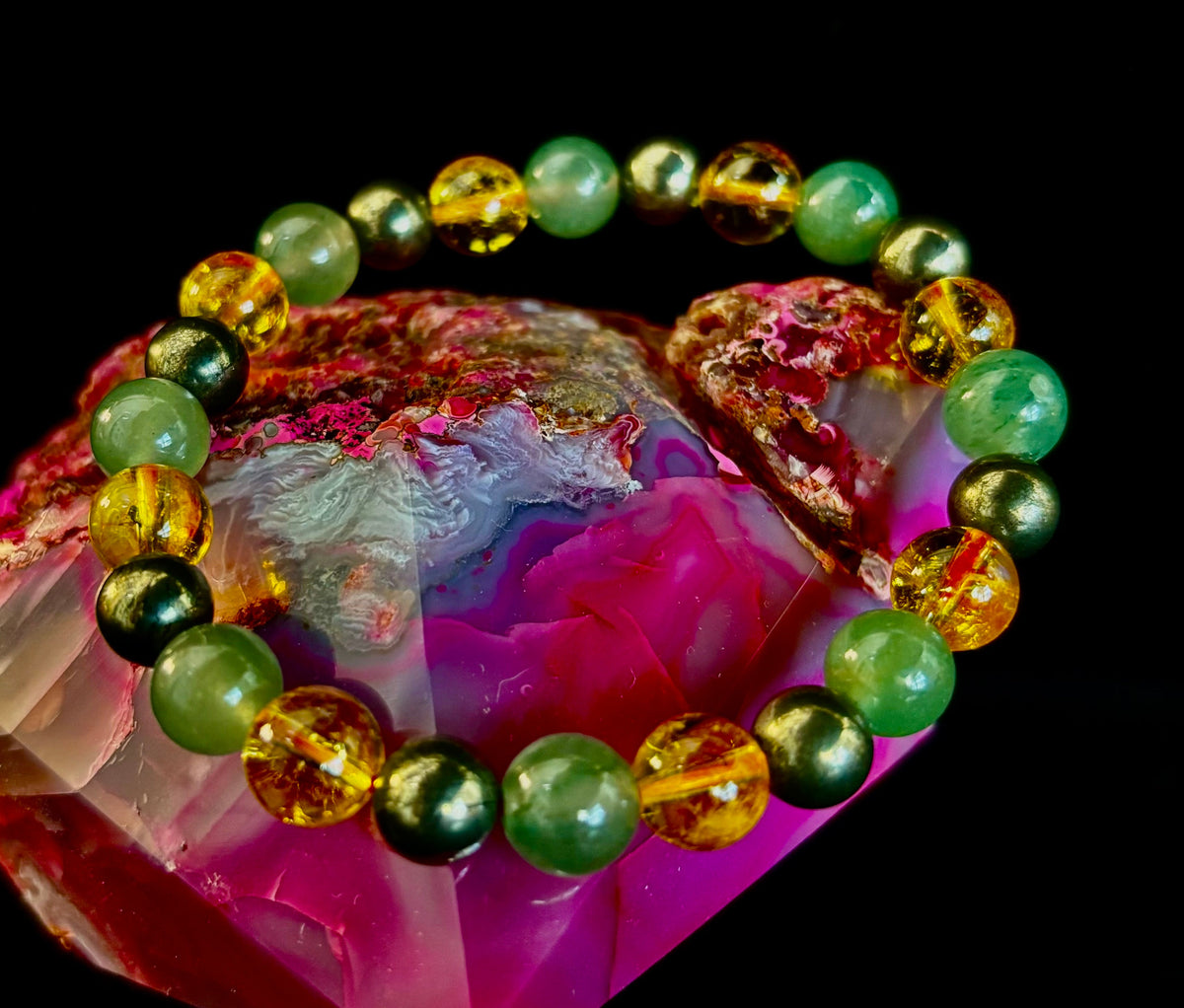 Peak Catalyst: Citrine, Pyrite & Green Aventurine Goal Success Stretch Bracelet