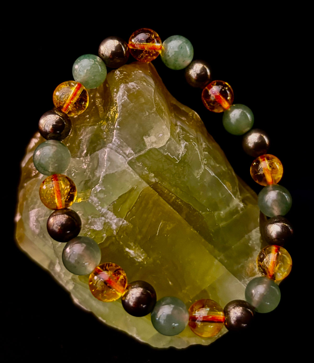 Peak Catalyst: Citrine, Pyrite & Green Aventurine Goal Success Stretch Bracelet