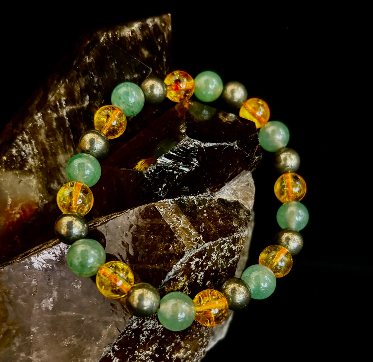 Peak Catalyst: Citrine, Pyrite & Green Aventurine Goal Success Stretch Bracelet