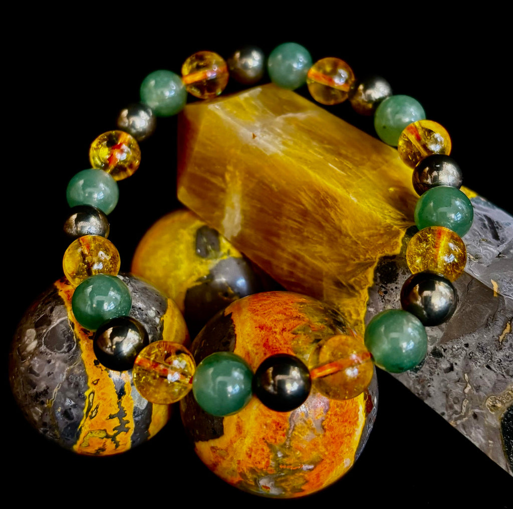 Peak Catalyst: Citrine, Pyrite & Green Aventurine Goal Success Stretch Bracelet