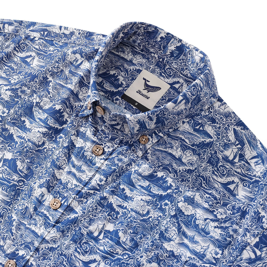 Men's Nautical Print Cotton Short Sleeve Hawaiian Aloha Shirt