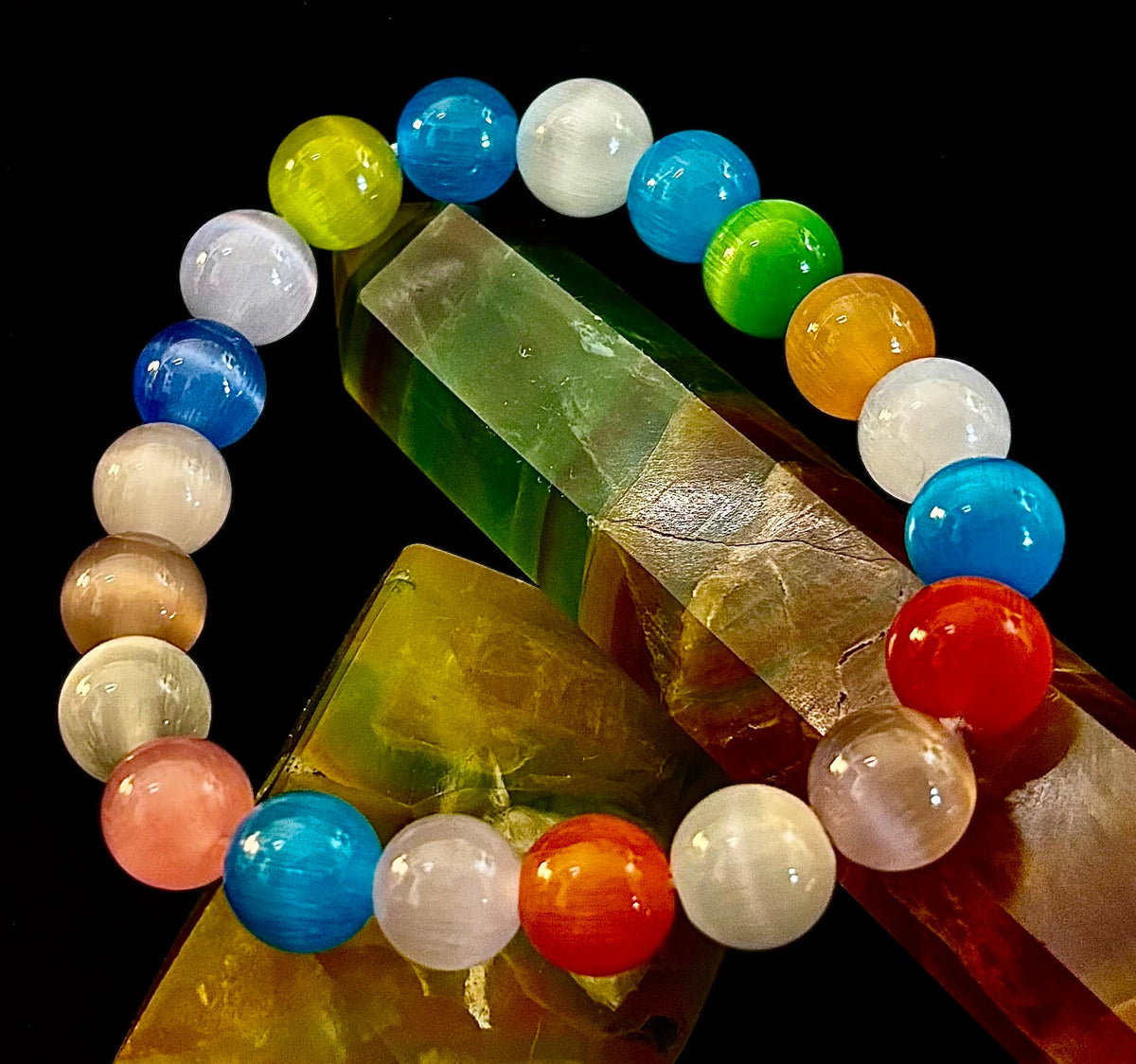 Prism Light: Multicolor Cat Eye Stretch Bracelet (10mm)