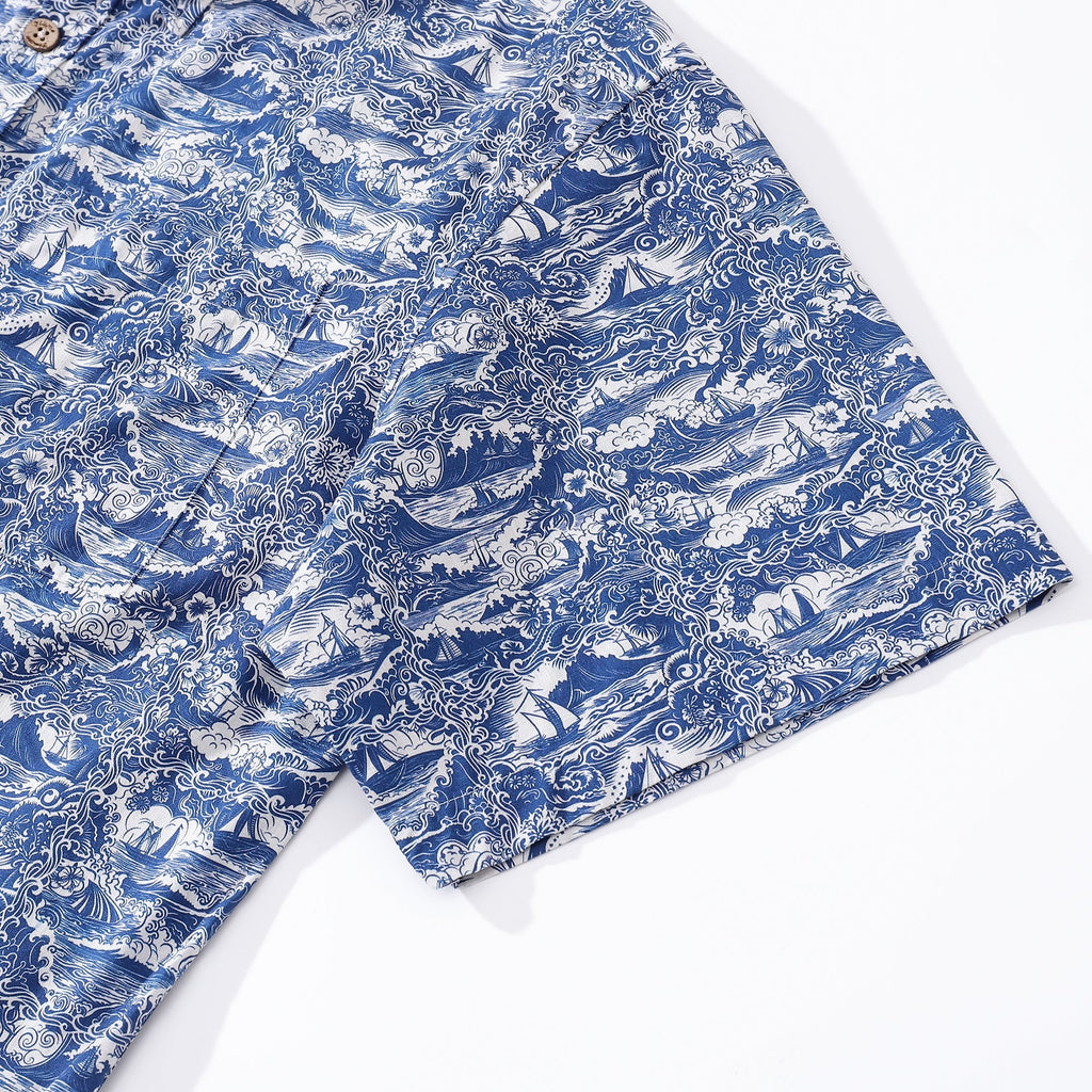 Men's Nautical Print Cotton Short Sleeve Hawaiian Aloha Shirt