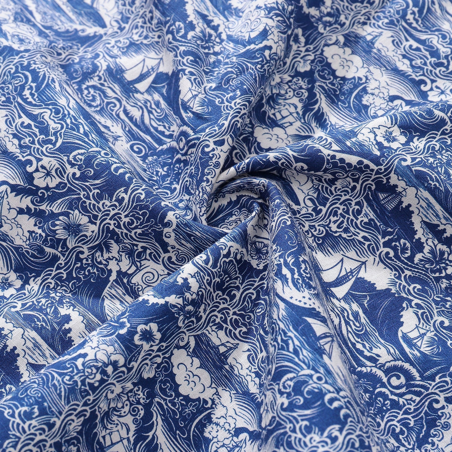 Men's Nautical Print Cotton Short Sleeve Hawaiian Aloha Shirt
