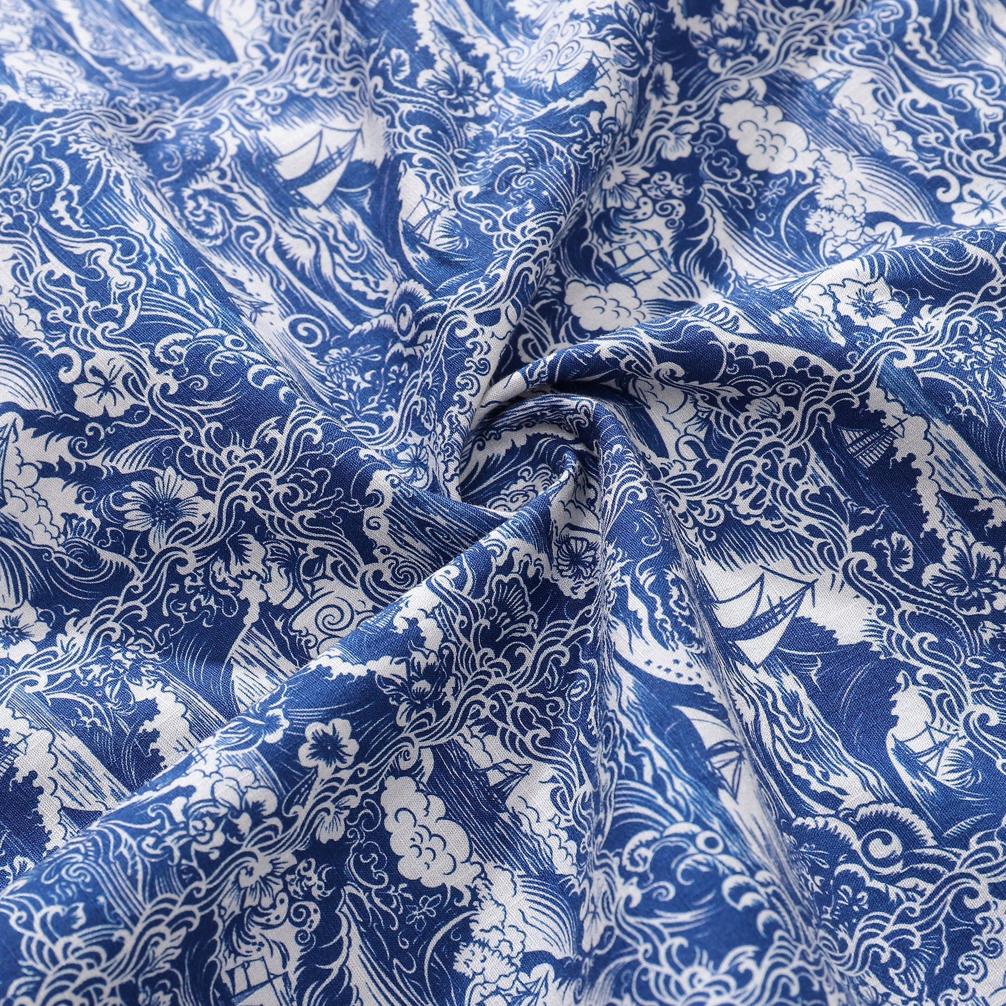 Men's Nautical Print Cotton Short Sleeve Hawaiian Aloha Shirt