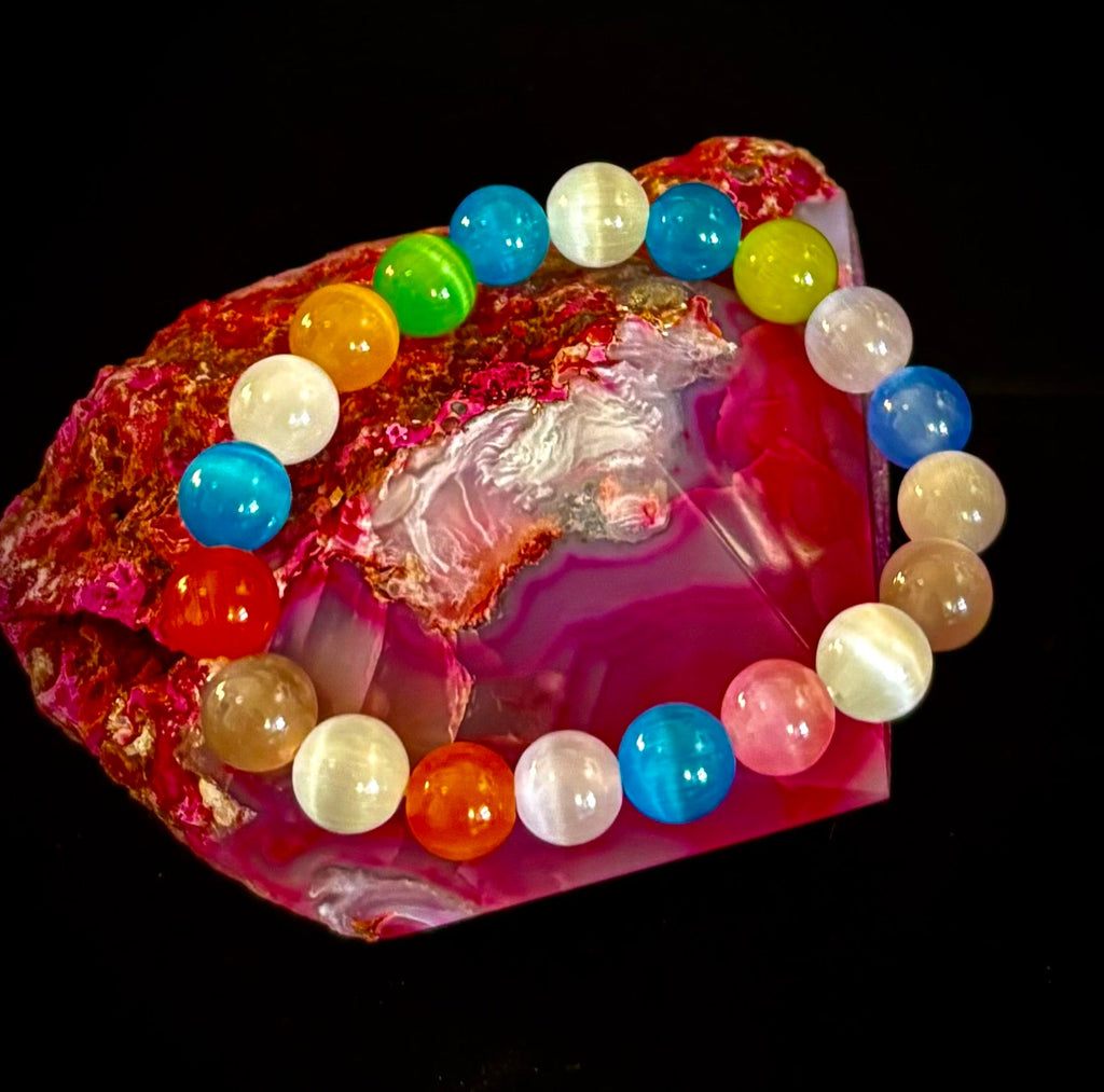 Prism Light: Multicolor Cat Eye Stretch Bracelet (10mm)