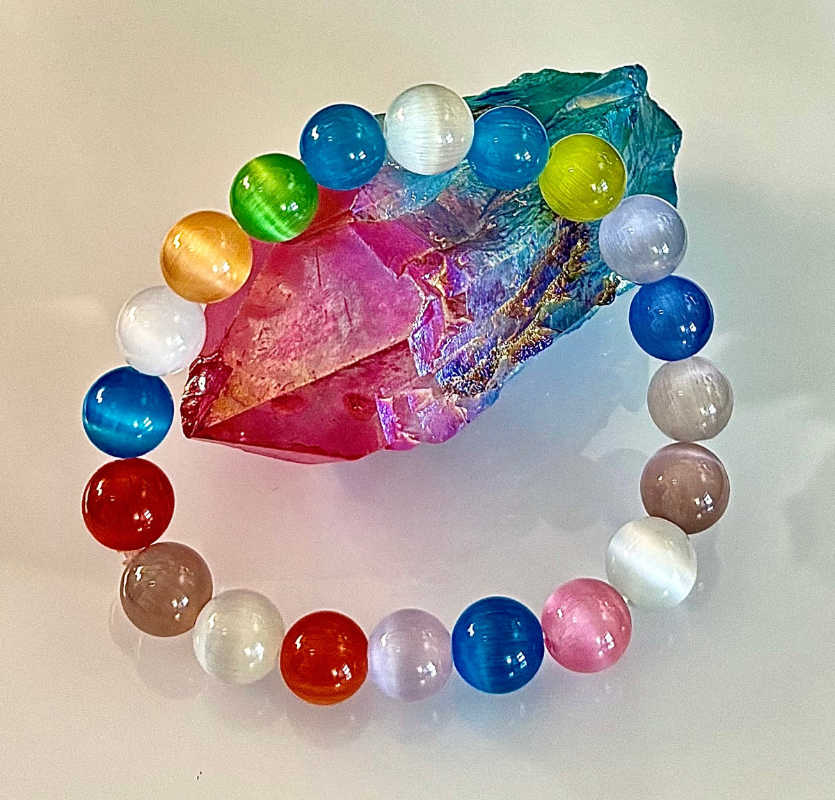 Prism Light: Multicolor Cat Eye Stretch Bracelet (10mm)