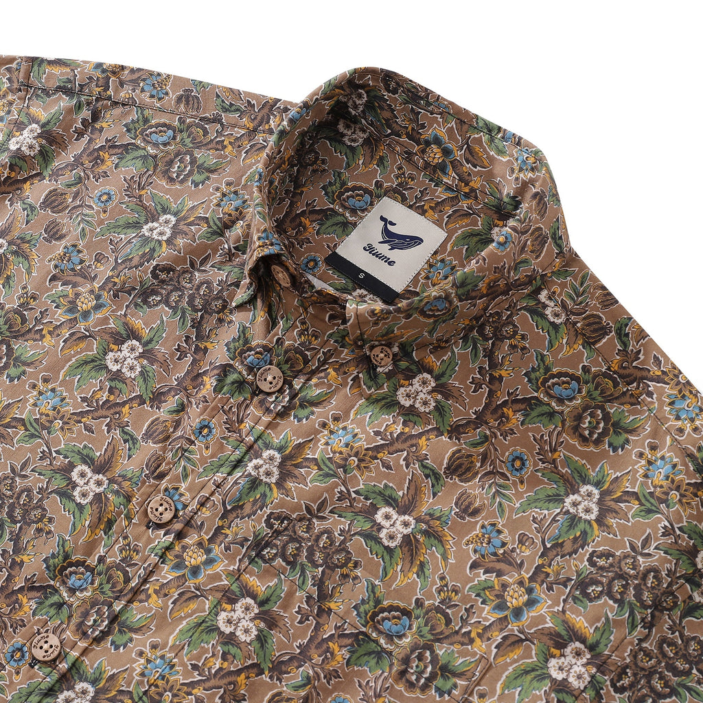 Autumn Colors Print Cotton Short Sleeve Hawaiian Button-Down Shirt
