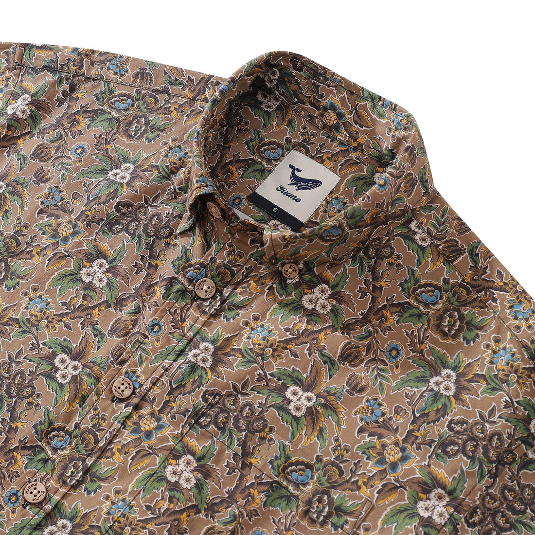 Autumn Colors Print Cotton Short Sleeve Hawaiian Button-Down Shirt
