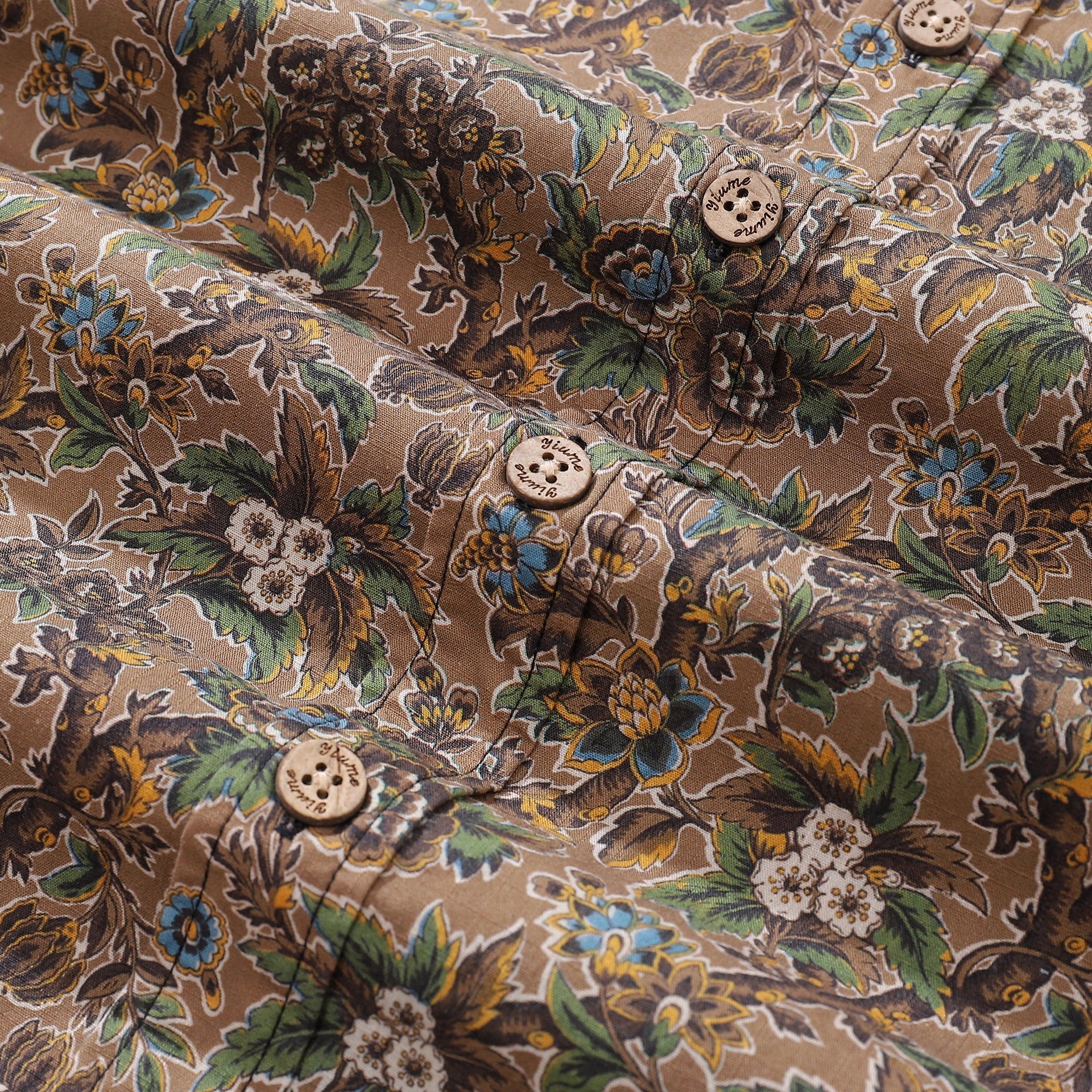 Autumn Colors Print Cotton Short Sleeve Hawaiian Button-Down Shirt