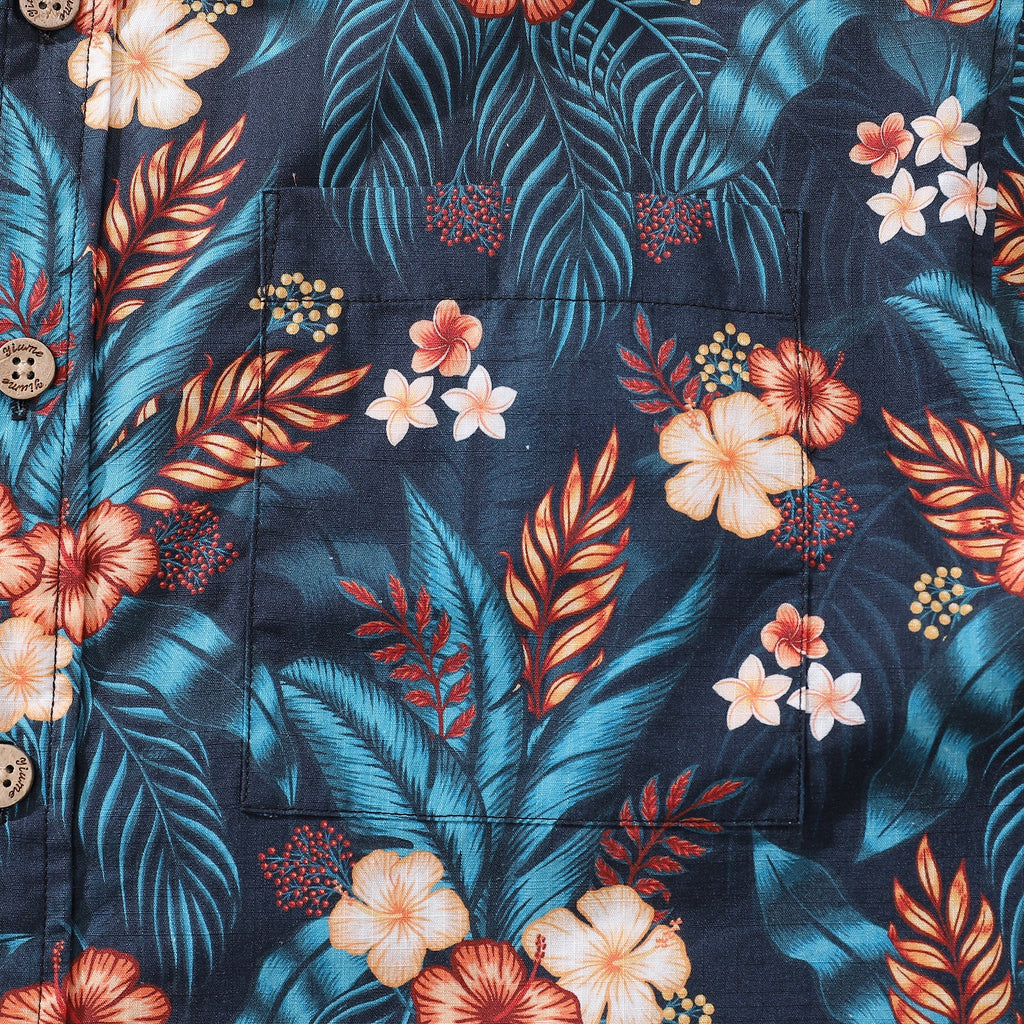 Men's Tropical Night Print Cotton Hawaiian Shirt Short Sleeve