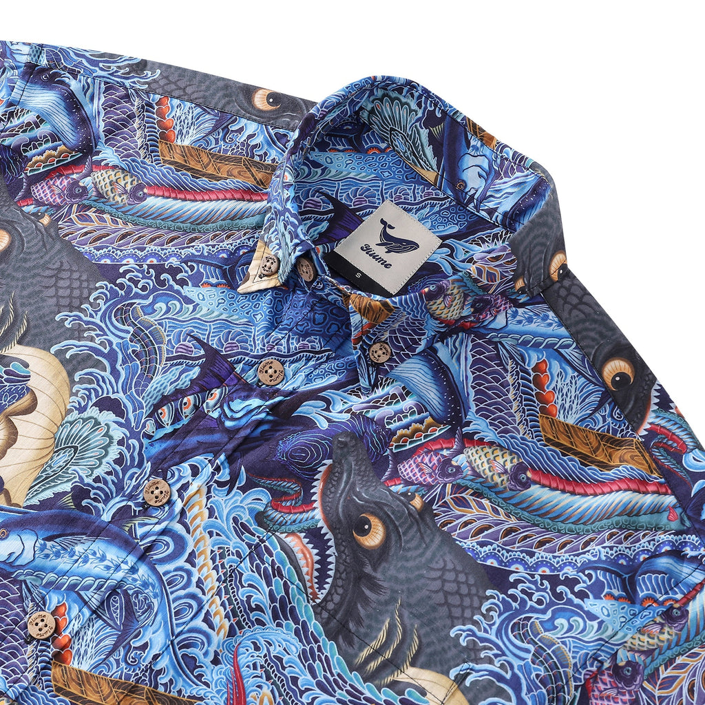 Men's Oceanic Pursuit Cotton Button-down Hawaiian Shirt